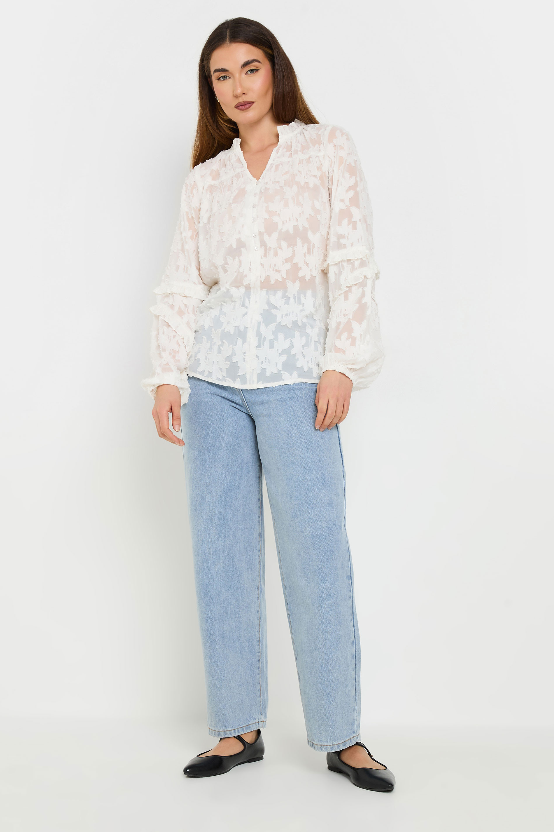 LTS Tall Ivory White Jacquard Floral Blouse | Long Tall Sally 1