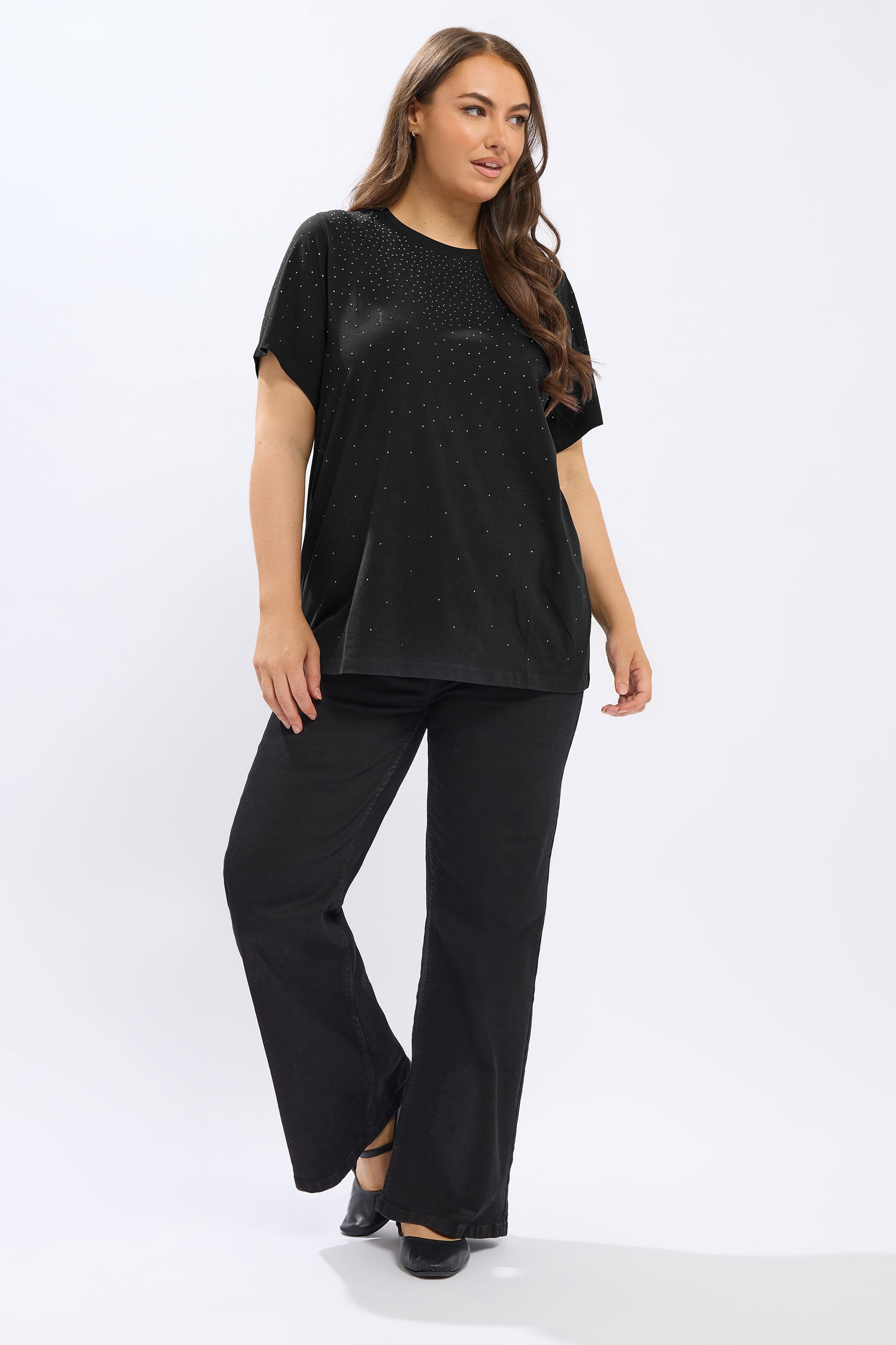 YOURS Plus Size Black Diamante Embellished T-Shirt | Yours Clothing 1