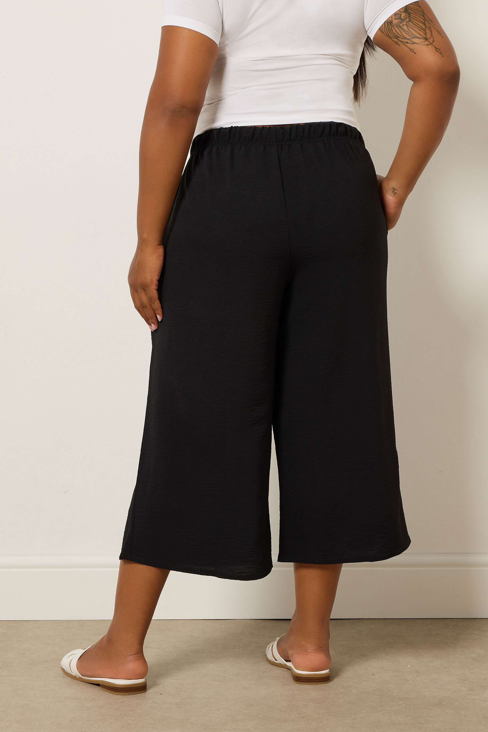 YOURS Plus Size Black Washed Twill Culottes | Yours Clothing 2