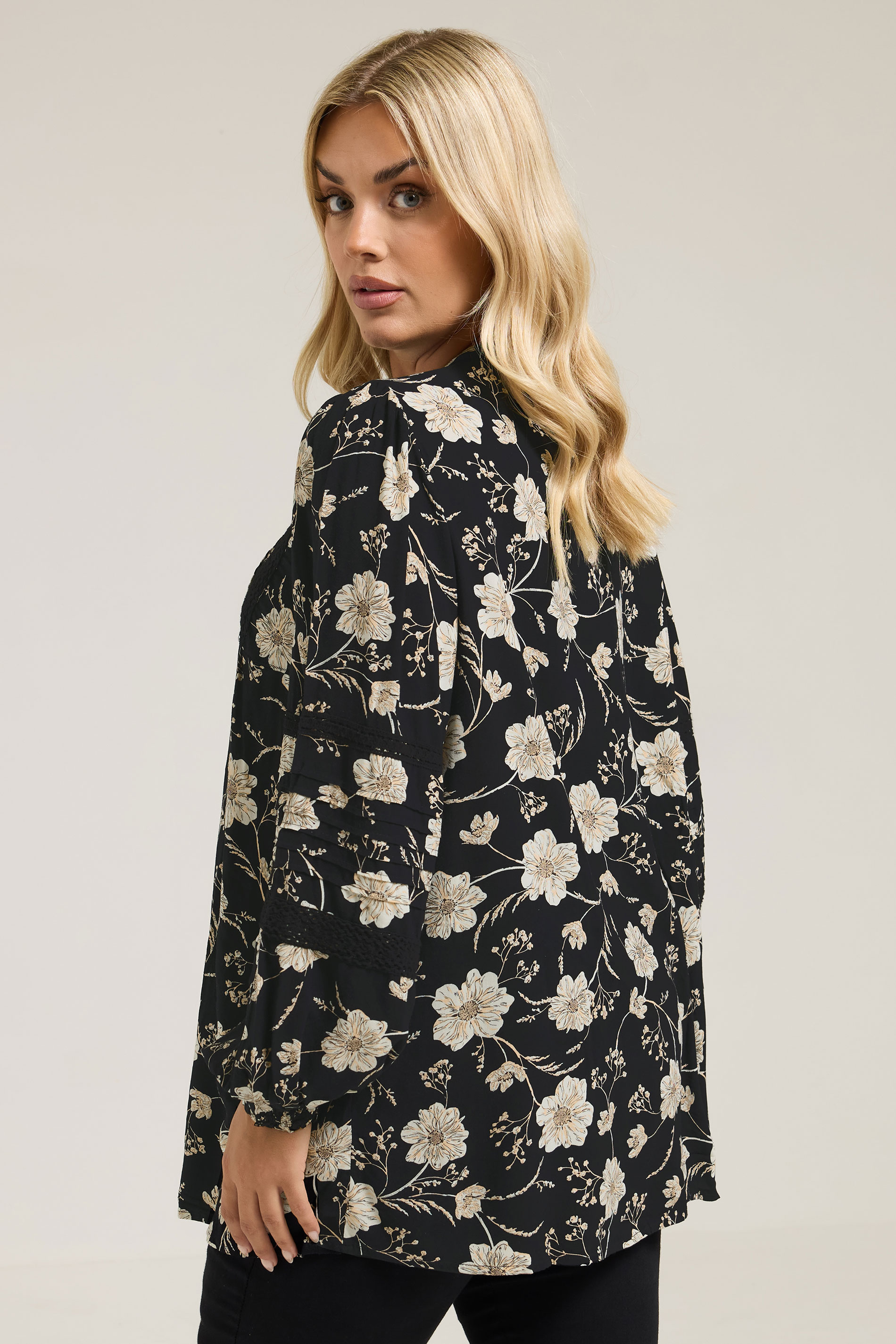 YOURS Plus Size Black Floral Crochet Trim Blouse | Yours Clothing 4
