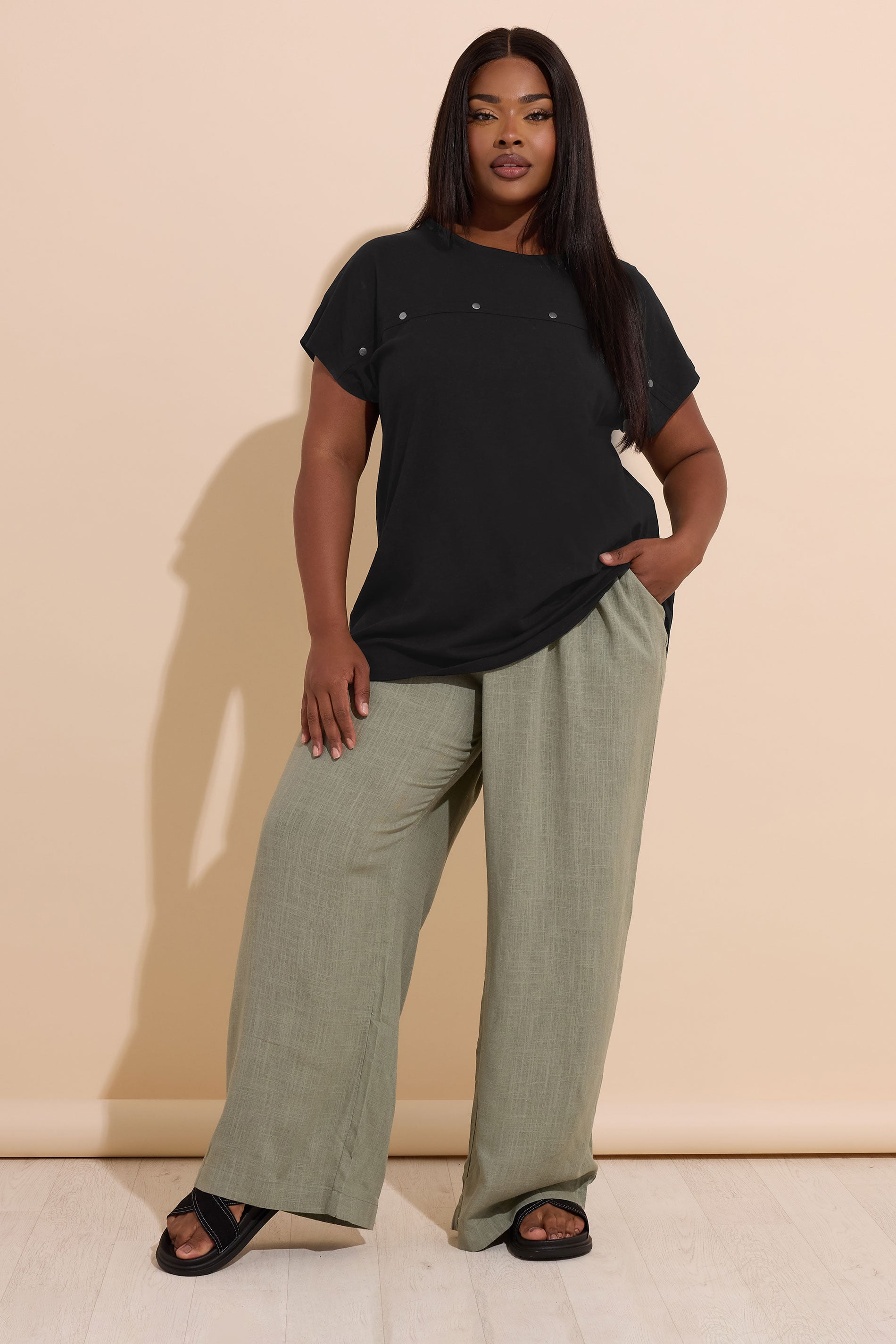 YOURS Plus Size Black Cotton Stud Detail T-Shirt | Yours Clothing 1