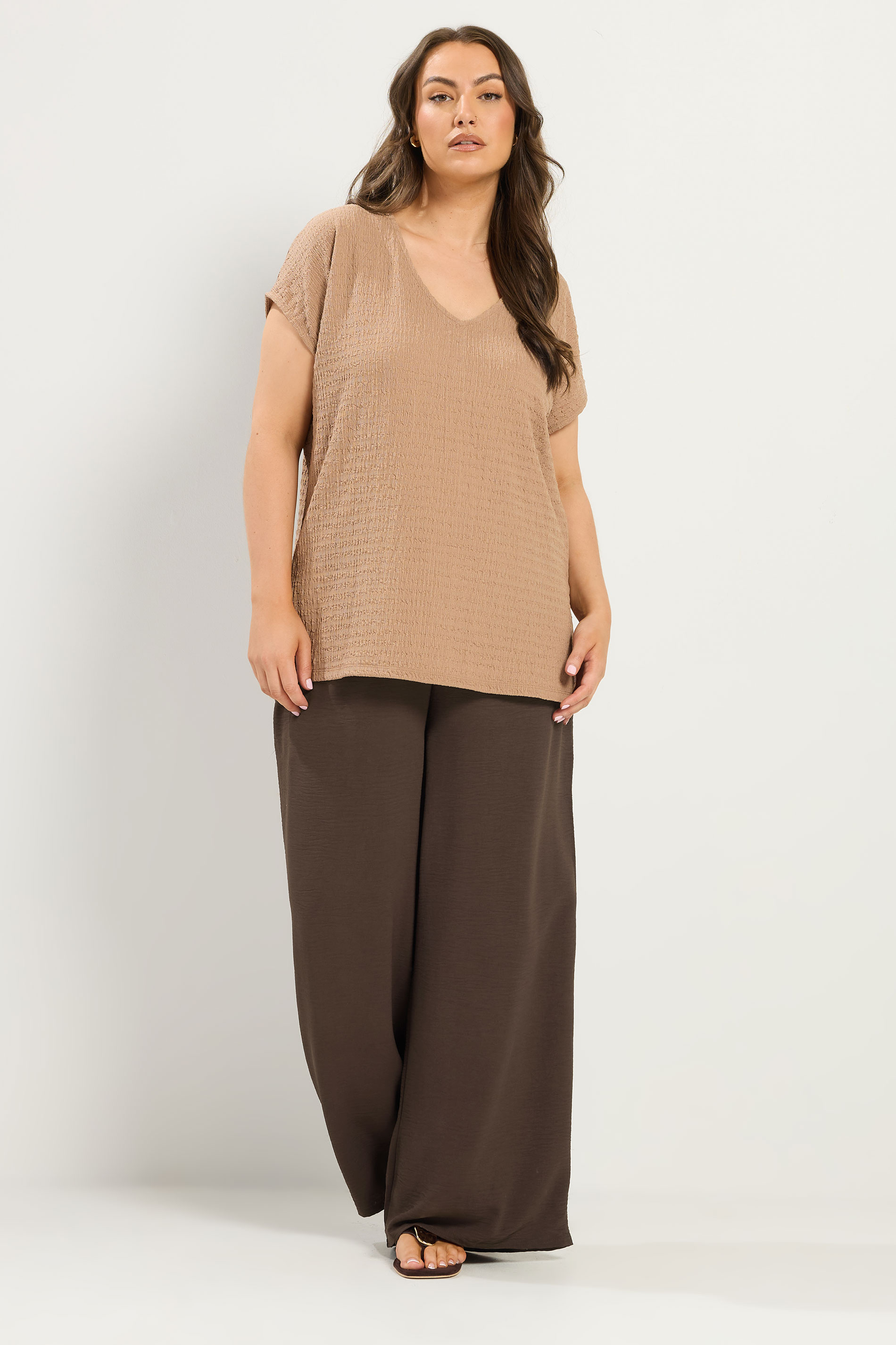 YOURS Plus Size Chocolate Brown Twill Wide Leg Trousers | Yours Clothing 1