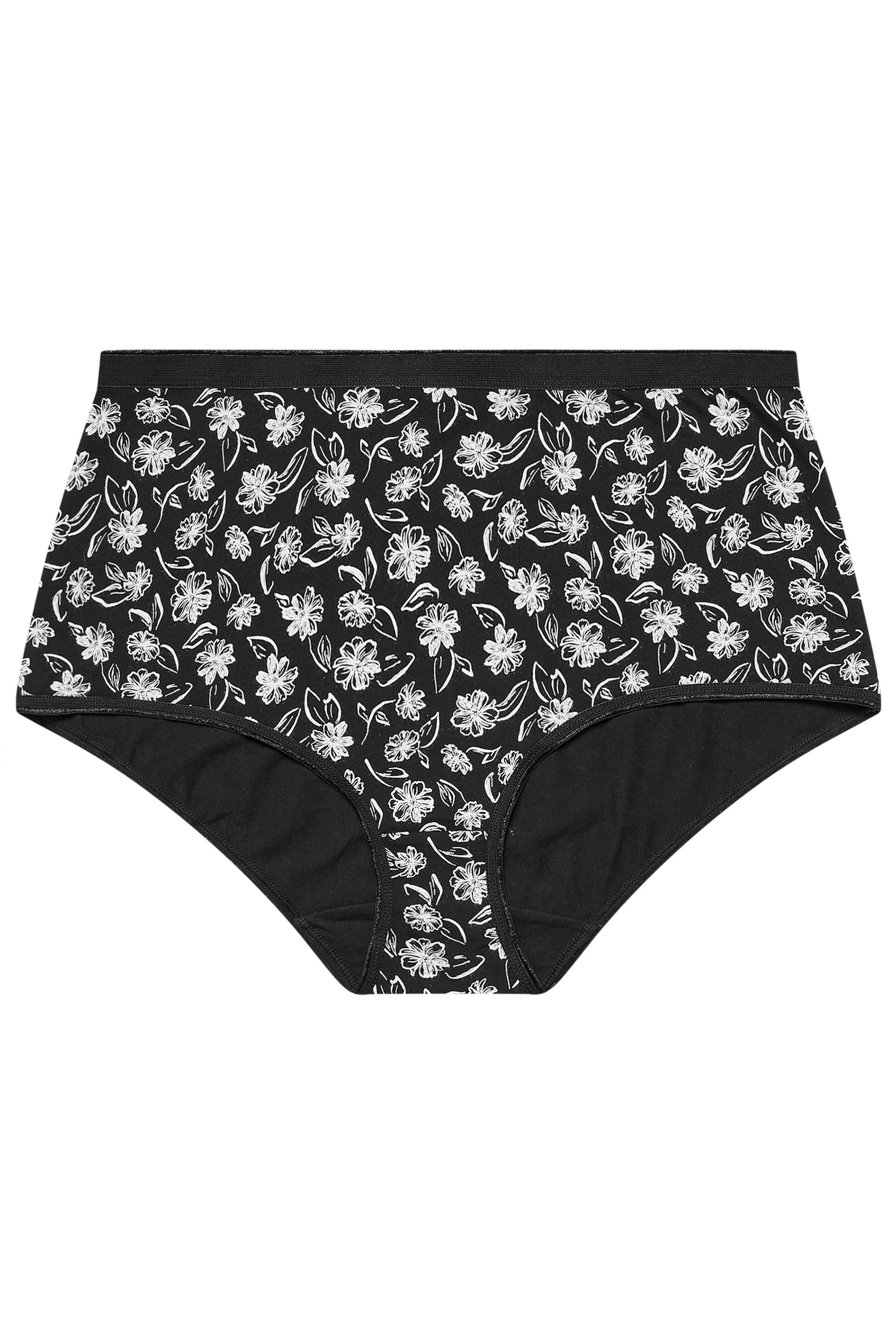 YOURSET 5 PACK Plus Size Black & White Floral Print Full Briefs | Yours Clothing 9