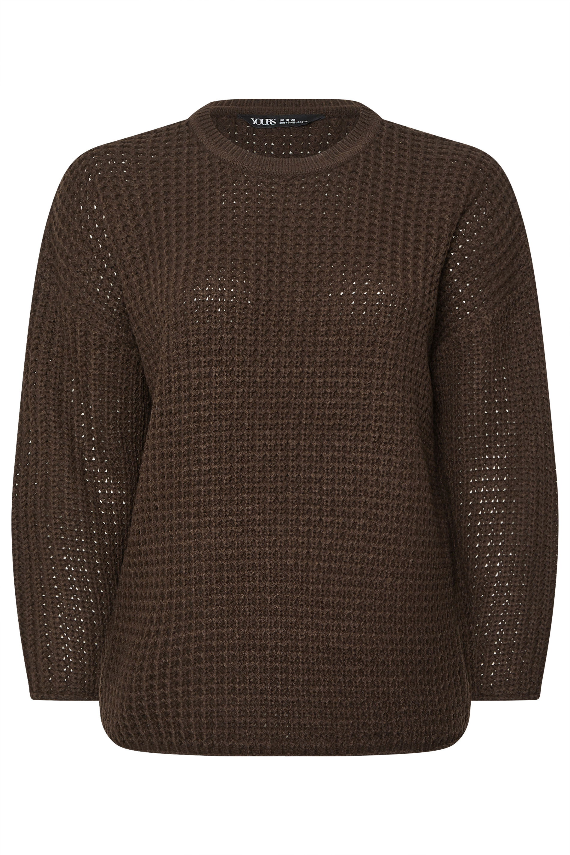 YOURS Plus Size Chocolate Brown Waffle Knit Jumper | Yours Clothing 7