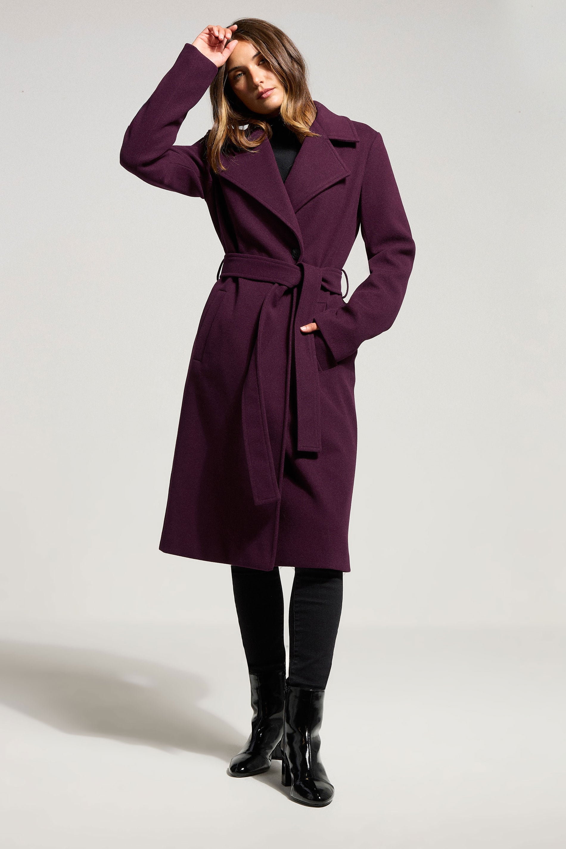 LTS Tall Burgundy Red Formal Wrap Belted Midi Coat | Long Tall Sally 3