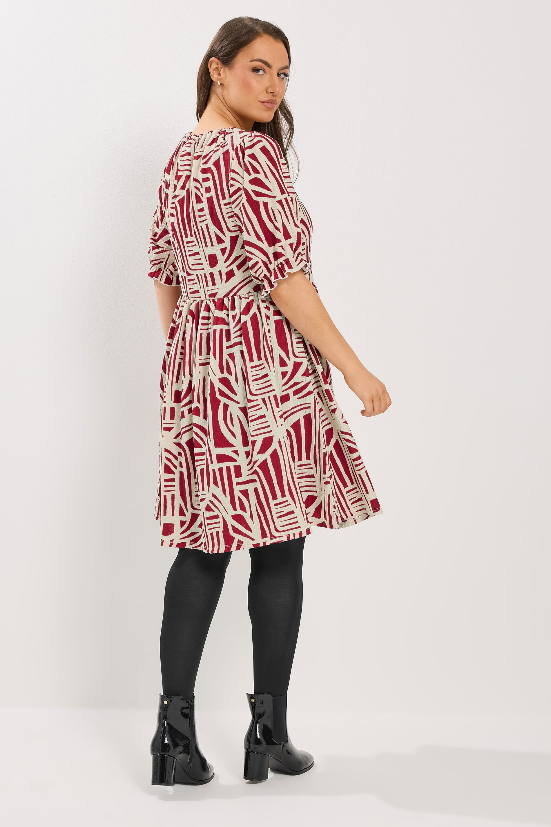 YOURS Plus Size Red Abstract Tie Neck Dress | Yours Clothing 2