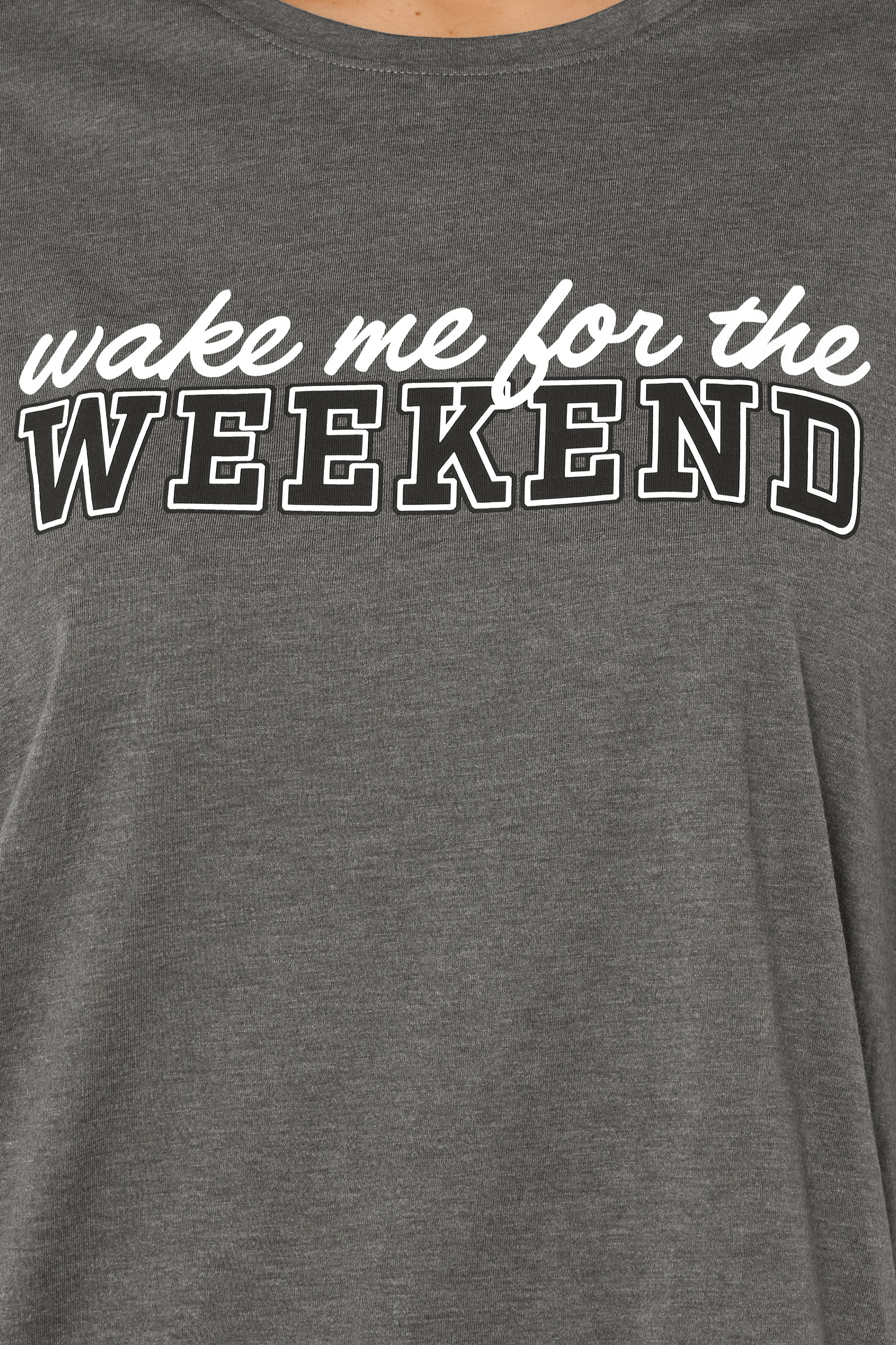 YOURS Plus Size Grey 'Wake Me For The Weekend' Slogan Pyjama Top | Yours Clothing 6