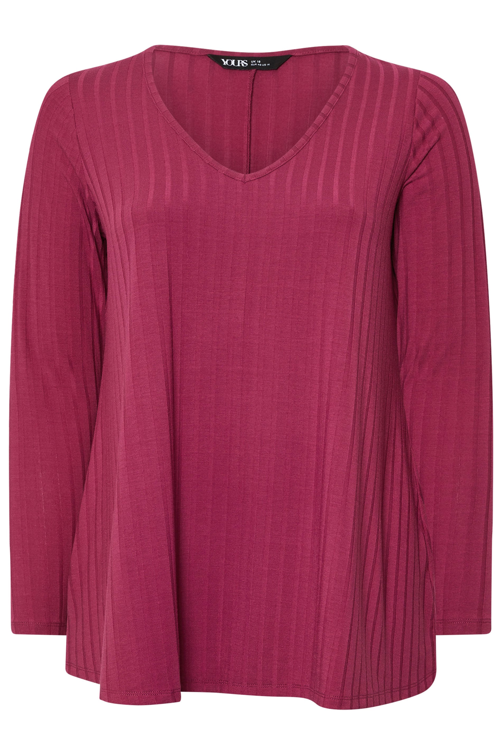 YOURS Plus Size Dark Pink Ribbed Swing T-Shirt | Yours Clothing 5
