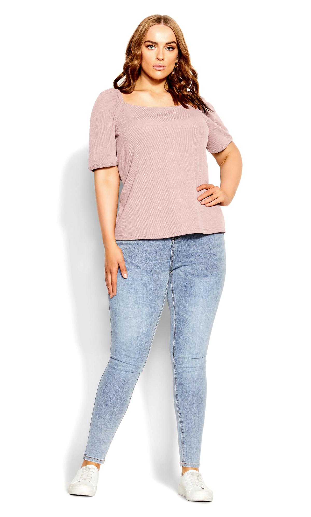 Evans Dusty Rose Pink Ribbed T-Shirt 1