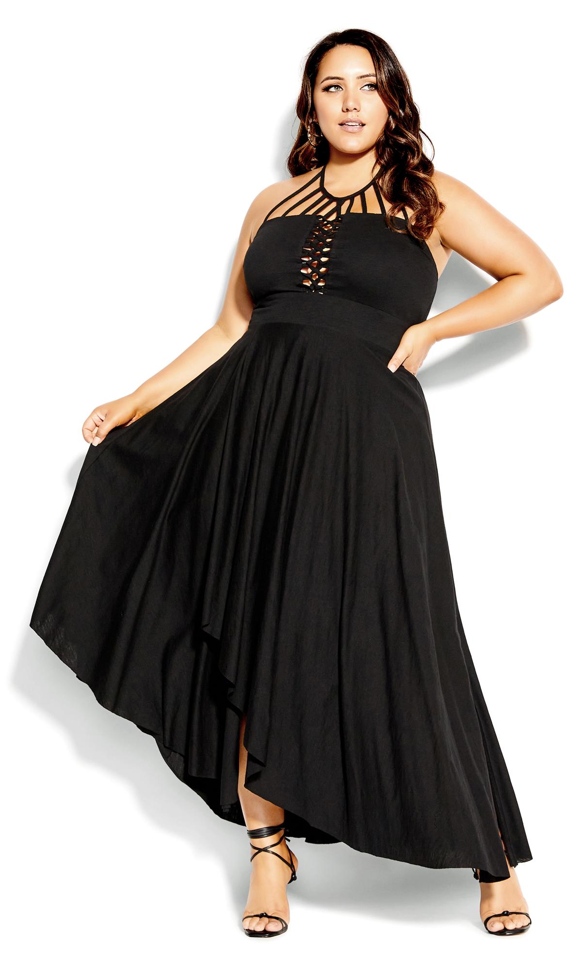 Plus Size Plait Detail Maxi Dress Black Lace-Up Summer Day Dress Halter ...