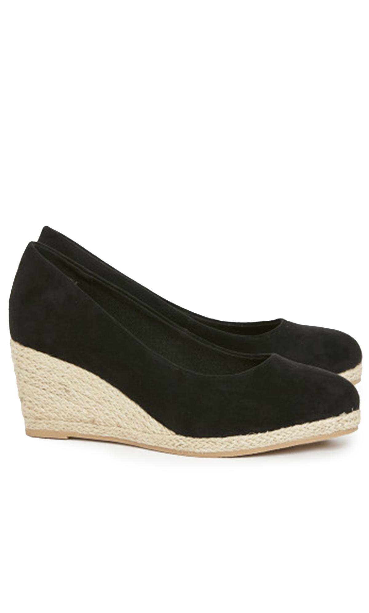 Extra Wide Fit Woven Wedge Court Heels Black 2