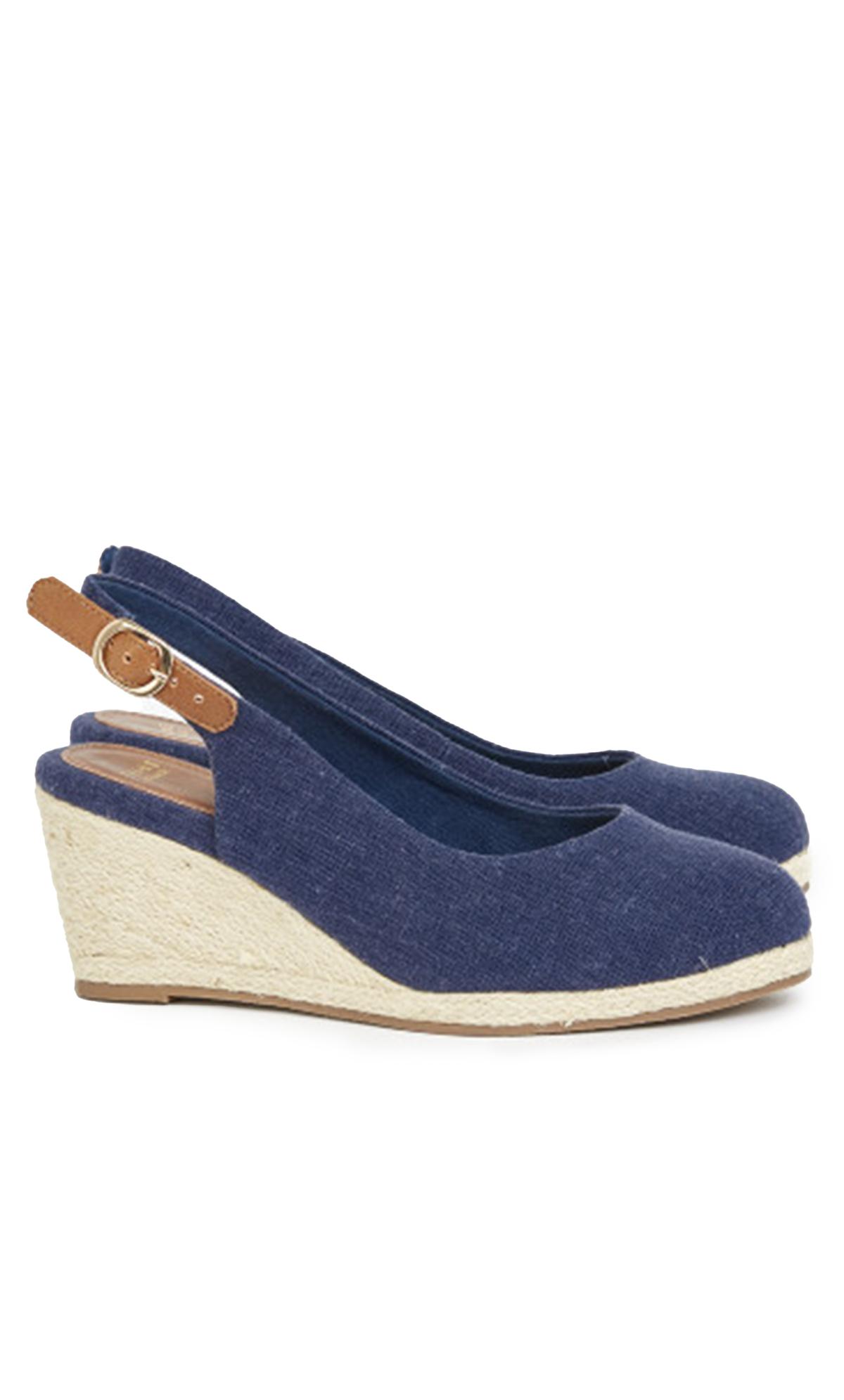 Extra Wide Fit Woven Wedge Slingback Heels Navy 2