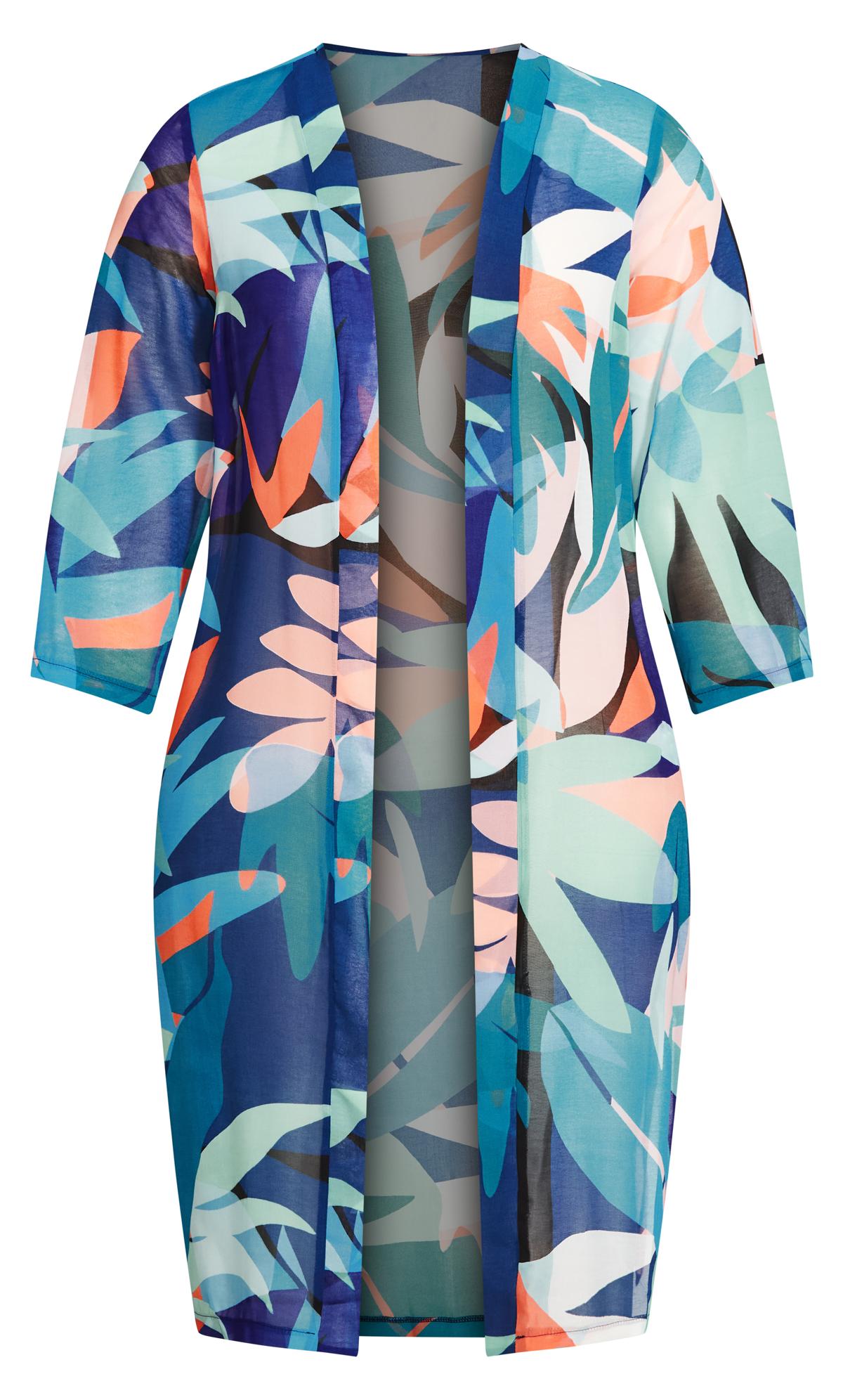 Tropical Blue Pattern Chiffon Kimono 3