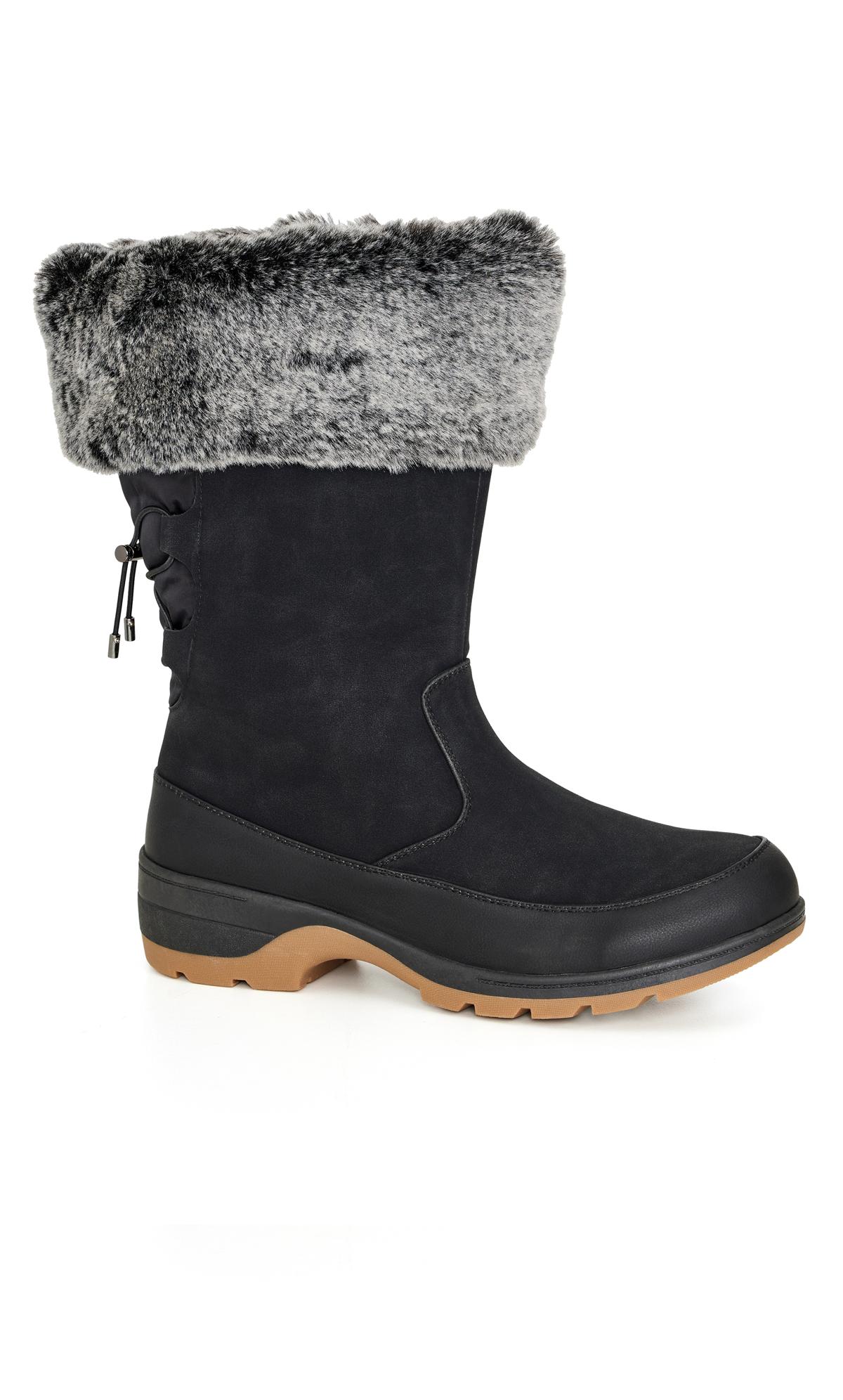 Avenue WIDE FIT Black Faux Fur Lined Snow Boots 2
