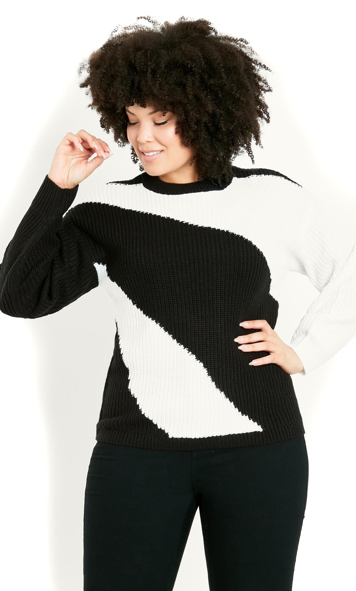 Evans Black Mono Colour Block Jumper | Evans 2