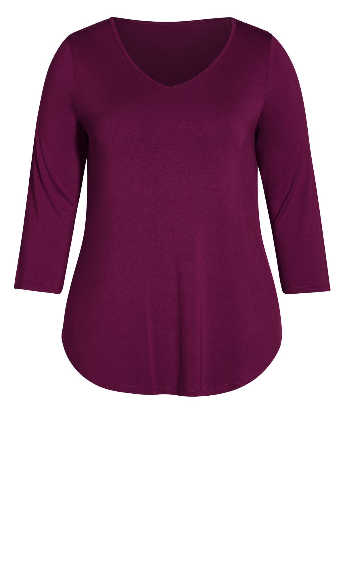 3/4 Sleeve V Neck Magenta Top | Evans