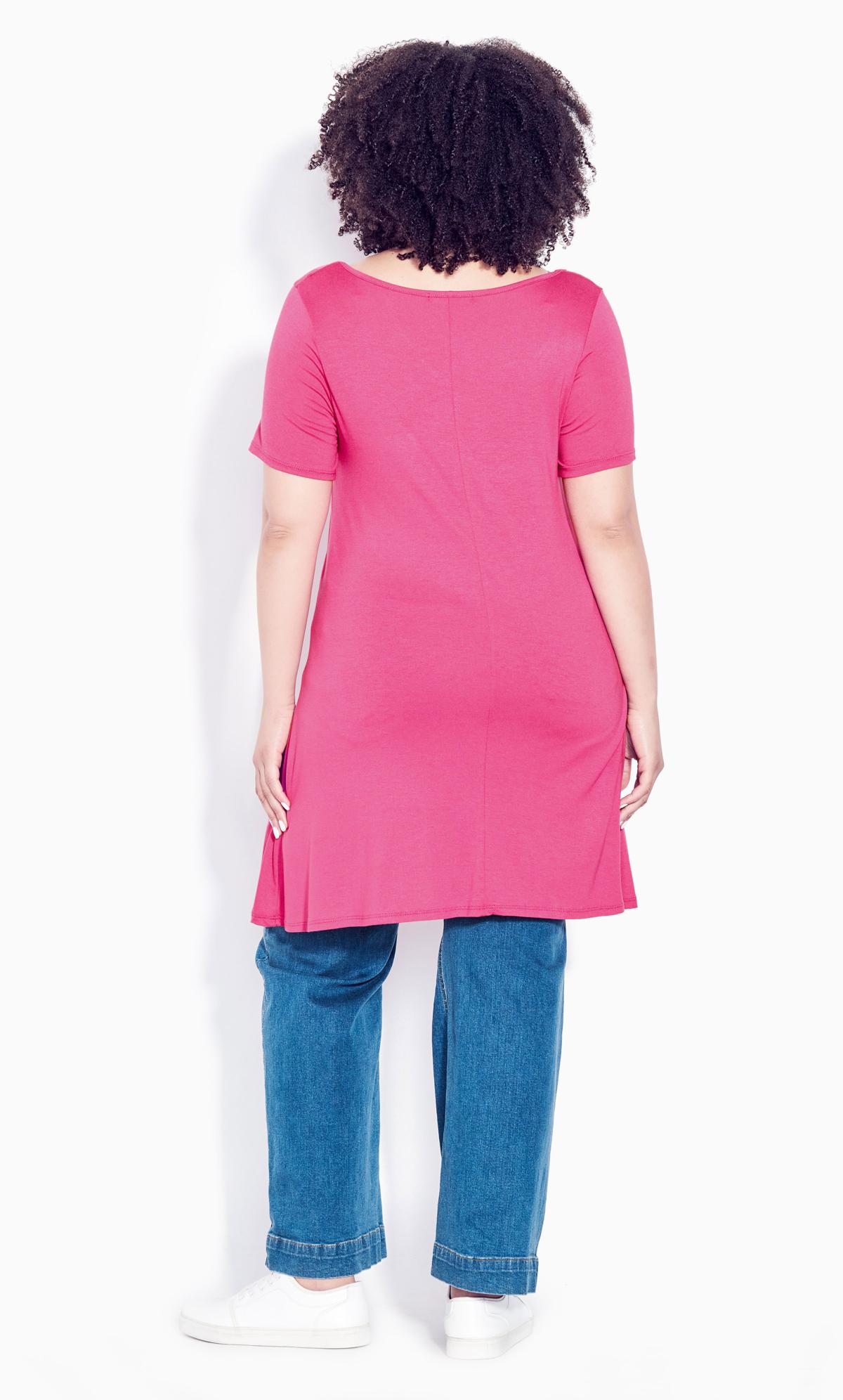 Plain Short Sleeve Bright Pink Tunic 2