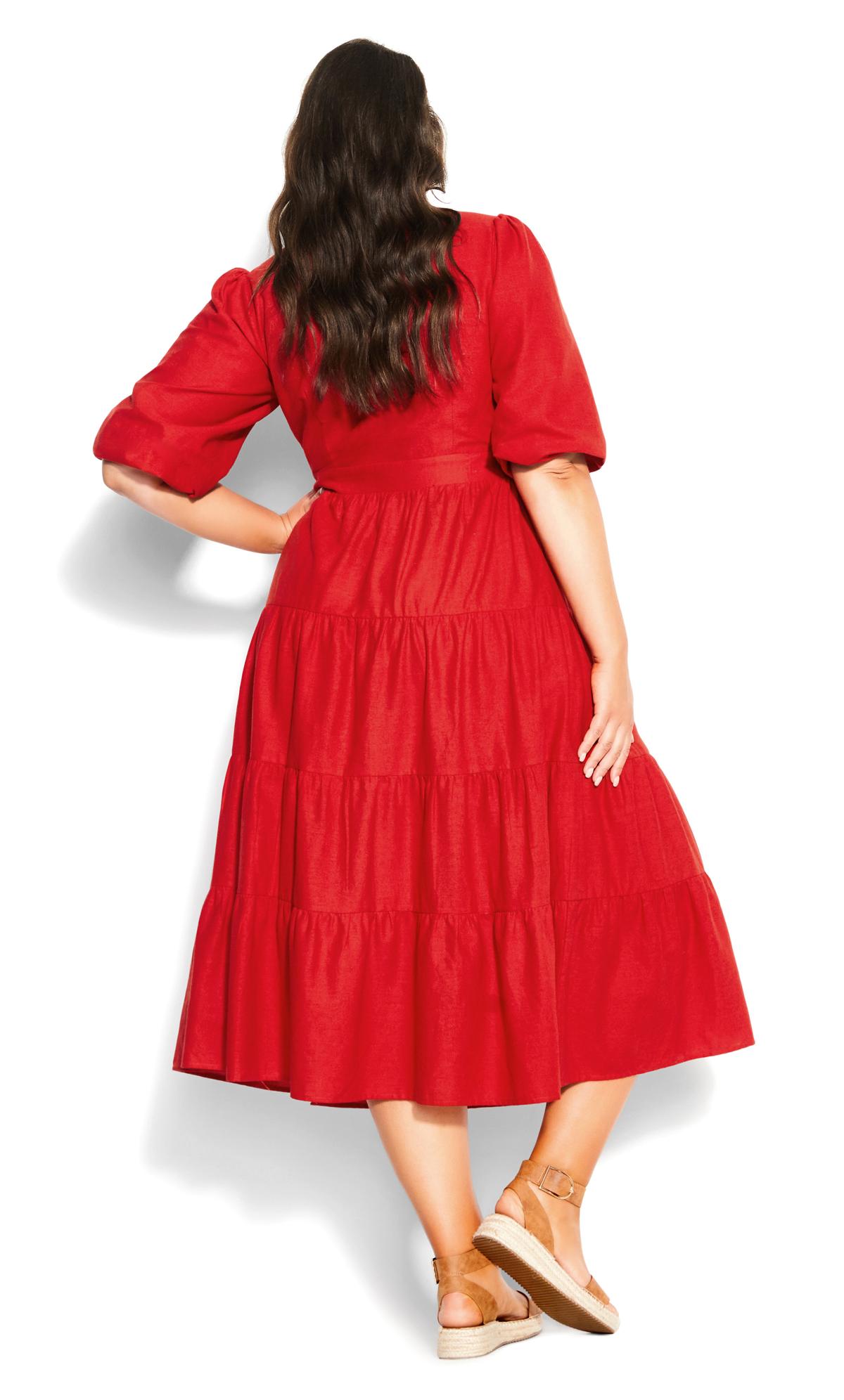 English Rose Wrap Tiered Linen Puff Sleeved Red Maxi Dress 2
