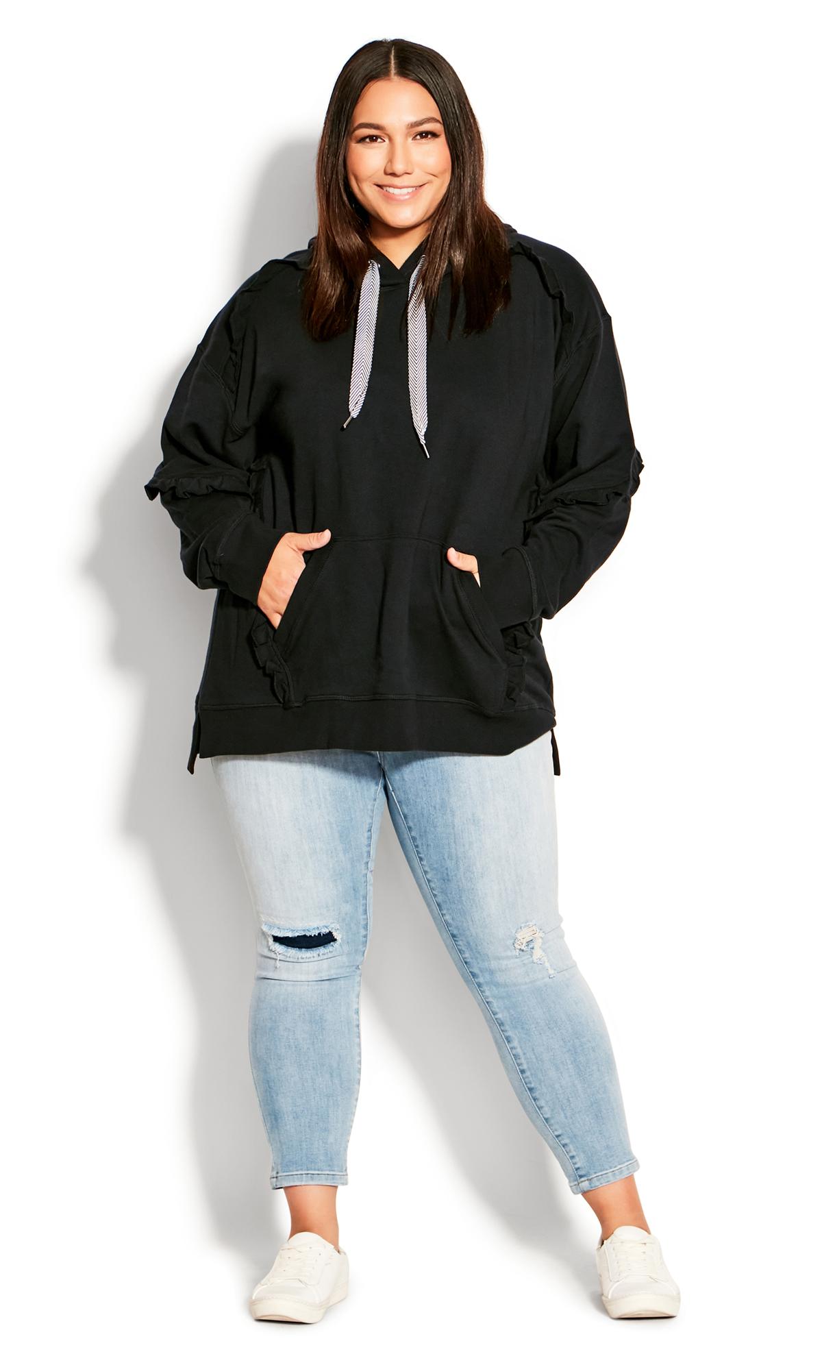 Evans Black Frill Detail Hoodie 4