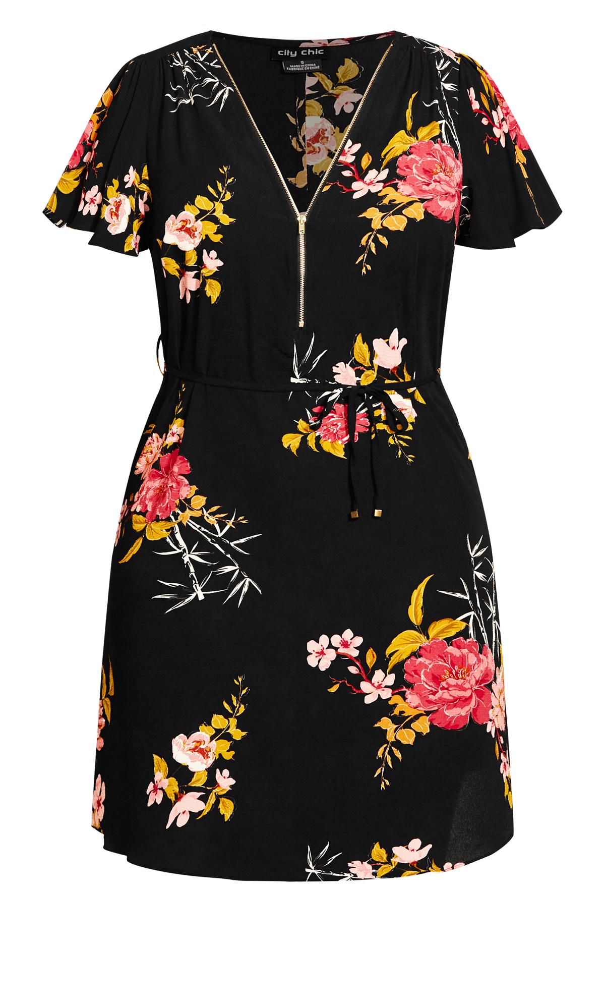 Beloved Black Floral Zip Mini Dress | Evans