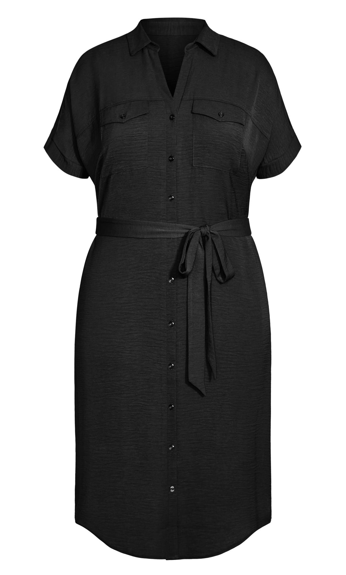 Midi Tie Waist Black Shirt Dress 2