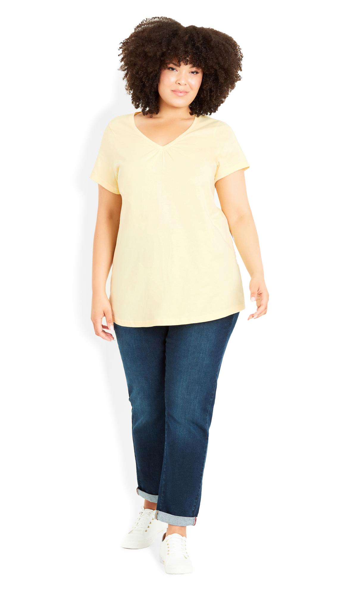 Gathered V Neck Yellow Cotton Top 1
