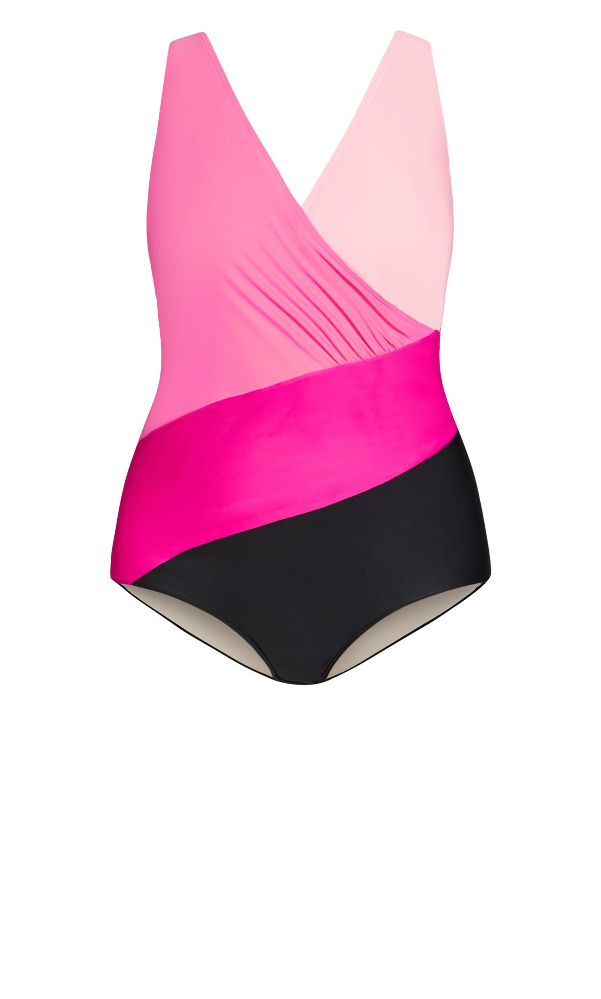 Evans Pink Colourblock Swimsuit 2