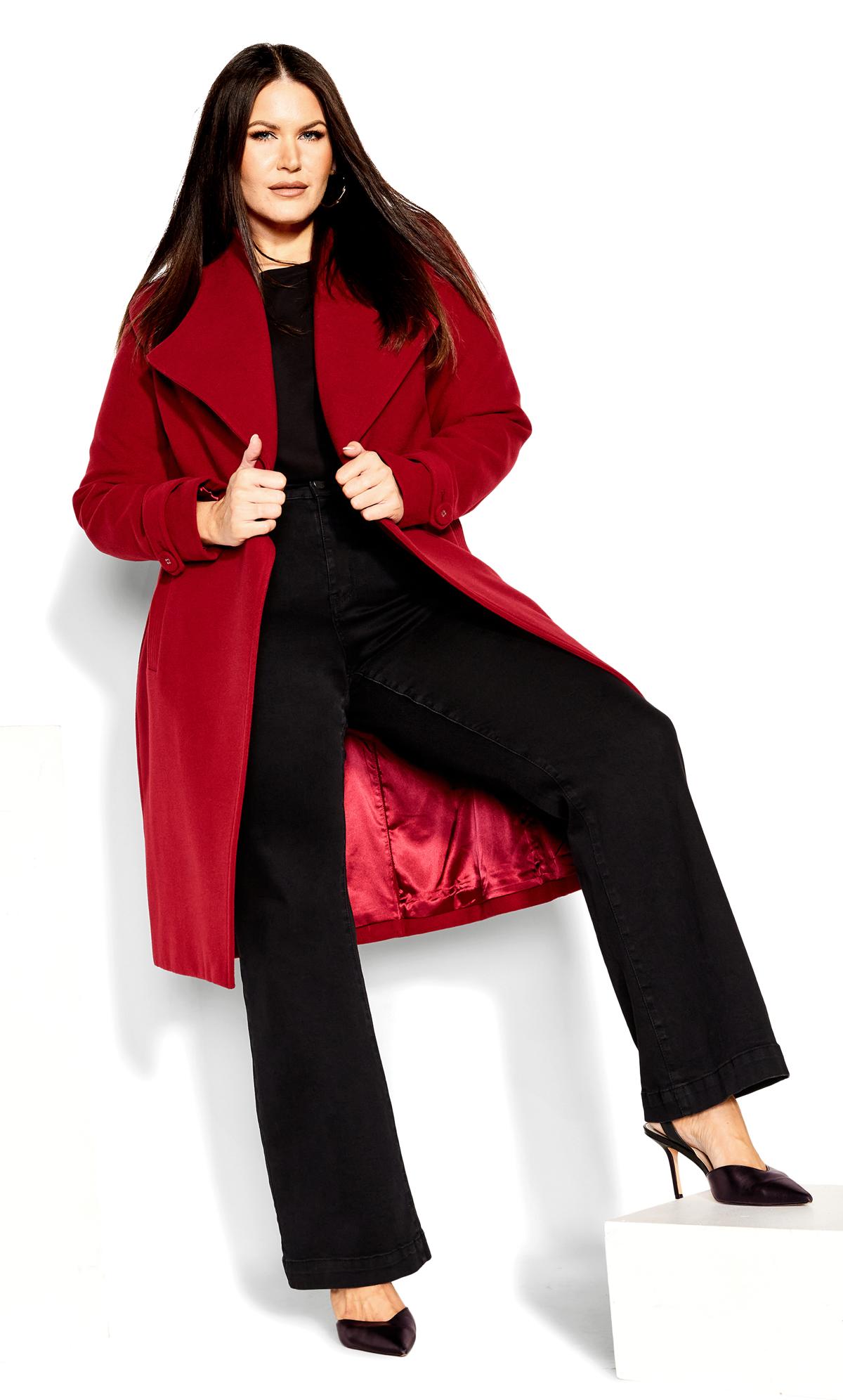 City Chic Red Belted Coat 3
