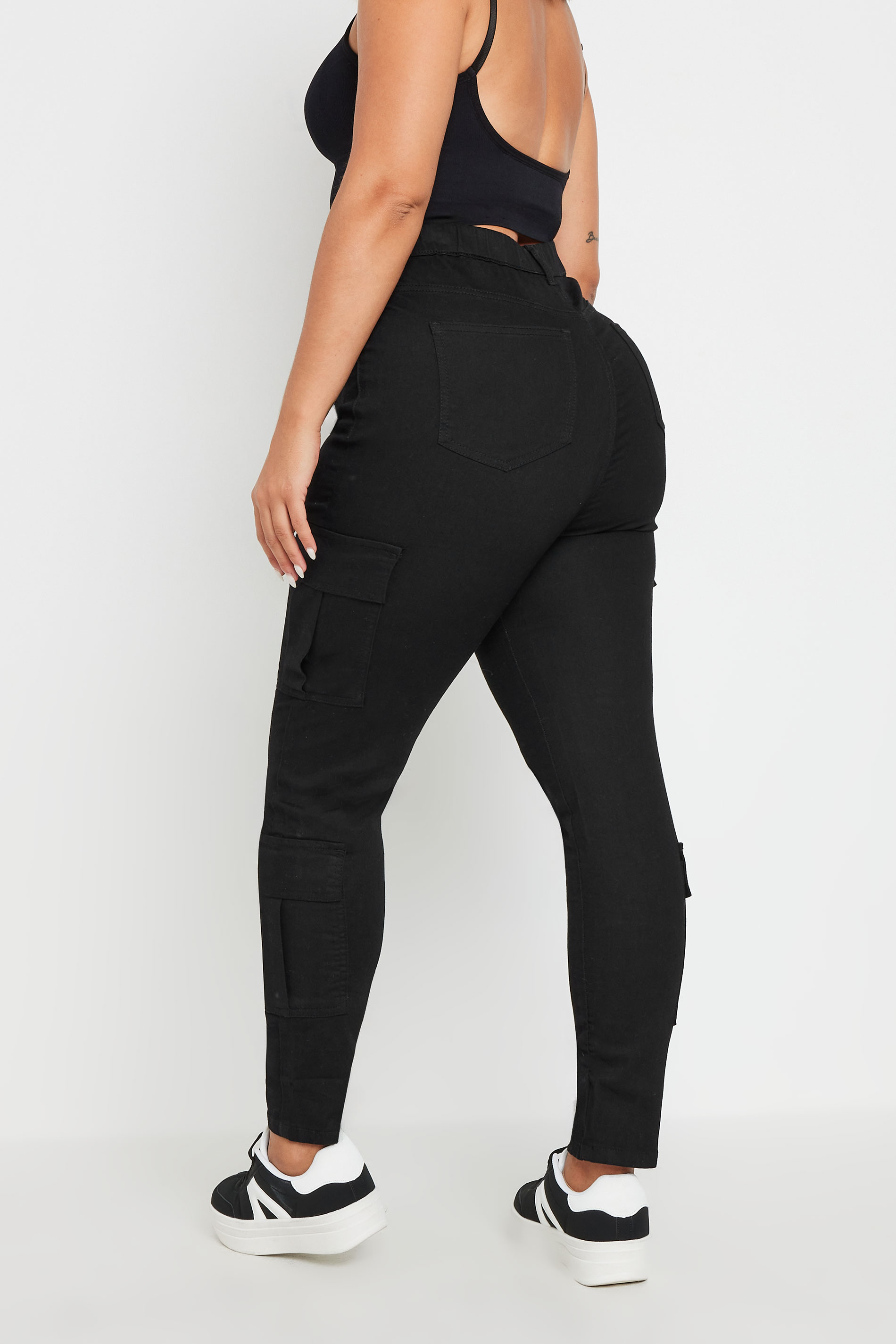 YOURS Plus Size Black Cargo Pocket Jeggings | Yours Clothing 2