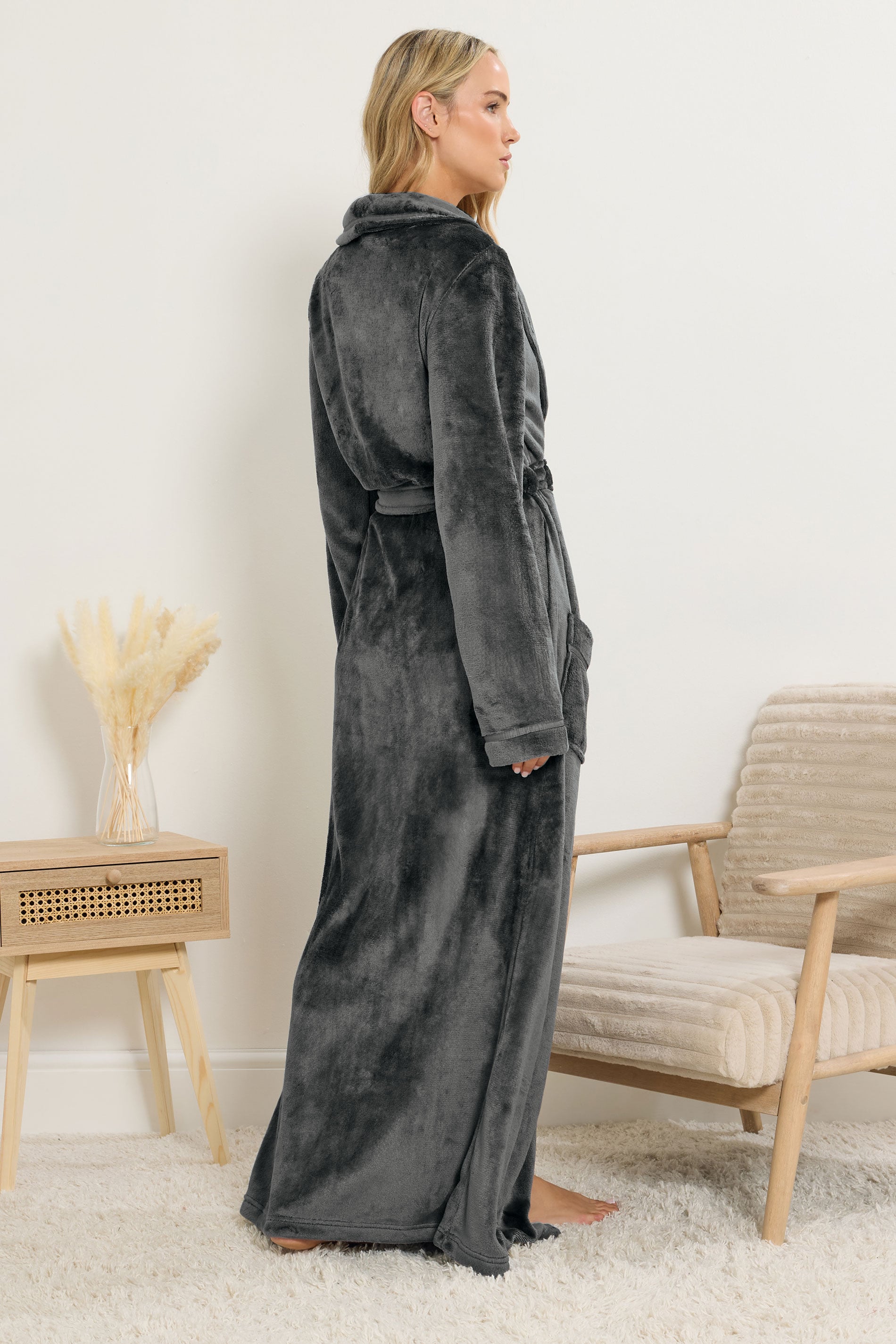 LTS Tall Charcoal Grey Shawl Collar Maxi Dressing Gown | Long Tall Sally 2