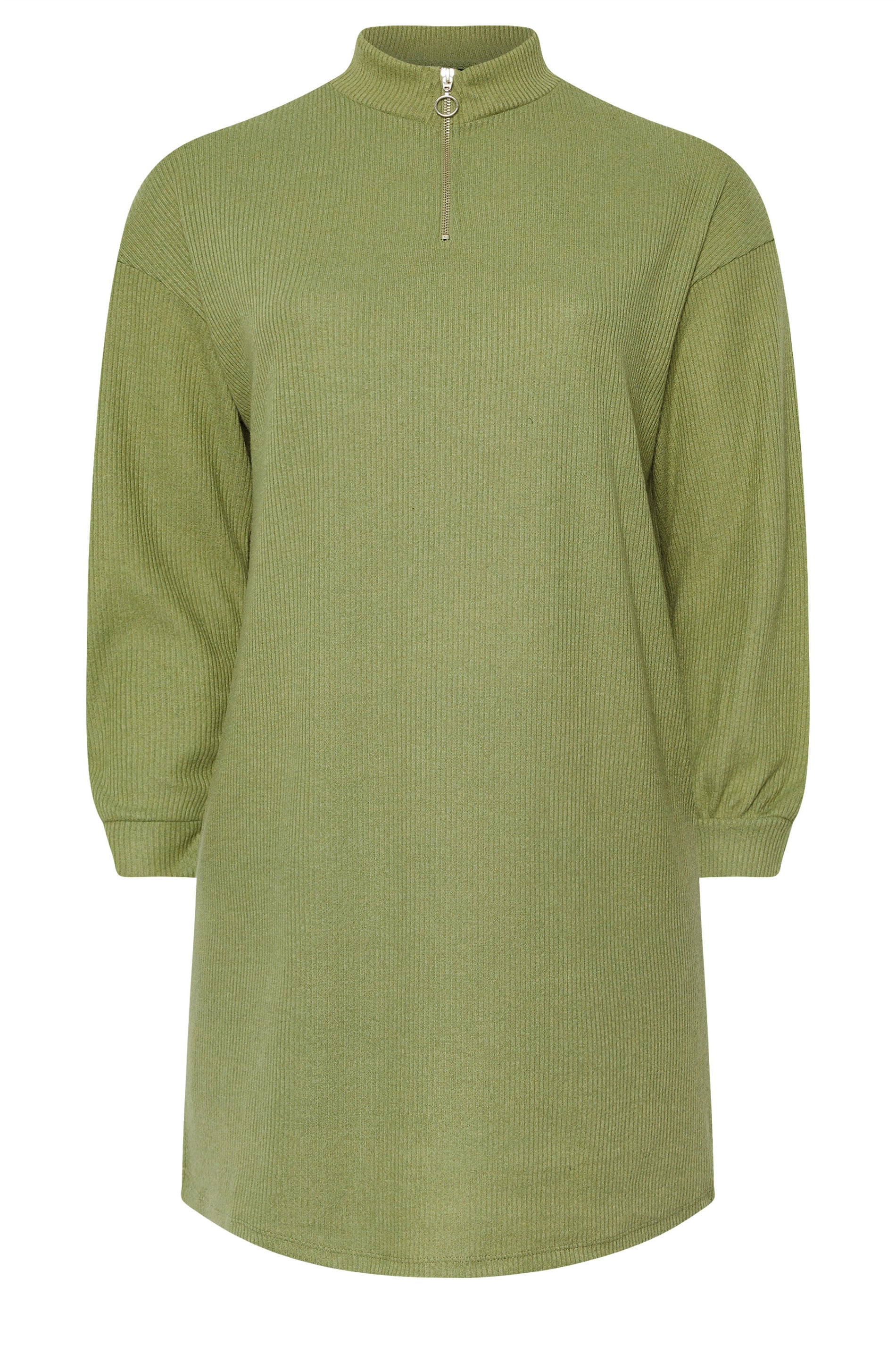 YOURS Plus Size Green Zip Neck Ribbed Jumper Dress | Yours Clothing 5