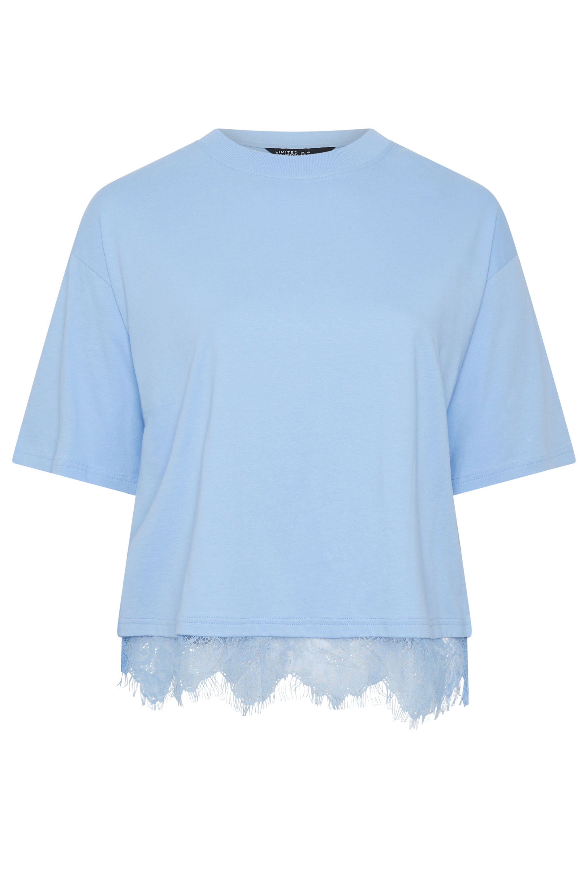 LIMITED COLLECTION Plus Size Light Blue Lace Hem T-Shirt | Yours Clothing 5