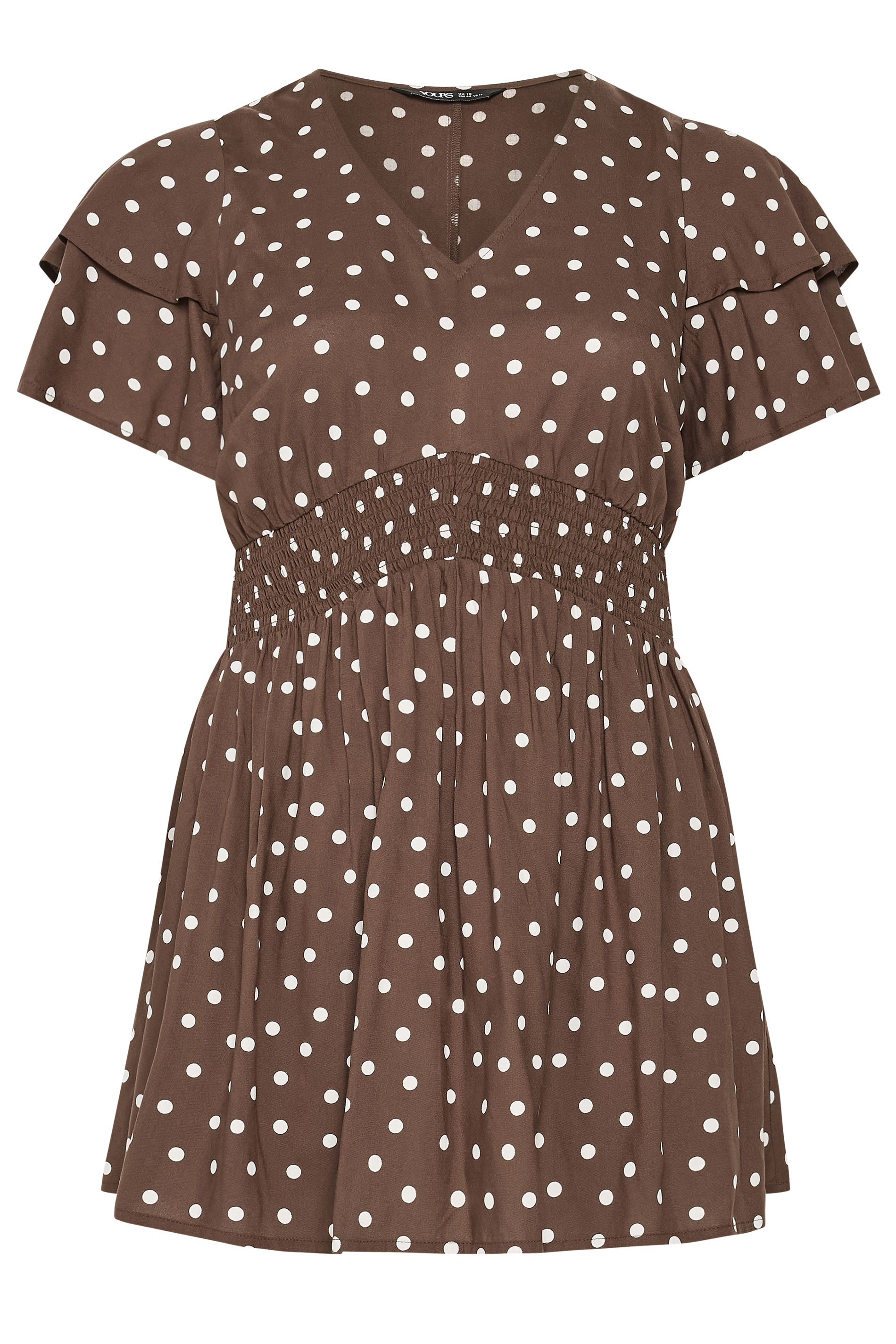 YOURS Plus Size Chocolate Brown Polka Dot Flutter Sleeve Top | Yours Clothing 5