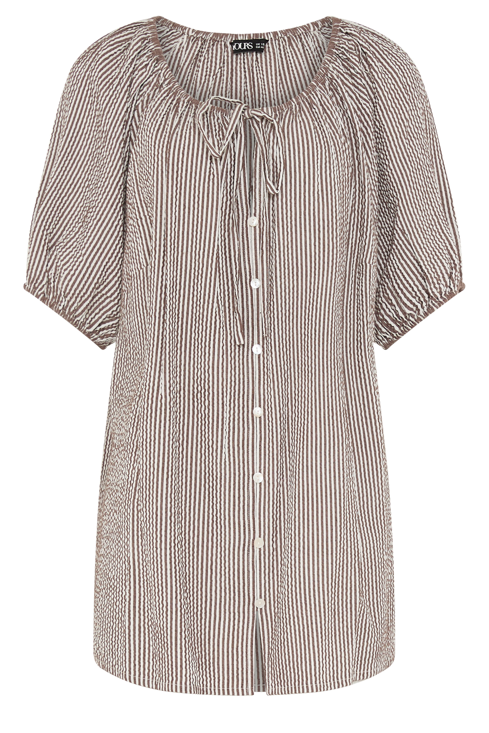 YOURS Plus Size Brown Stripe Print Puff Sleeve Blouse | Yours Clothing 5