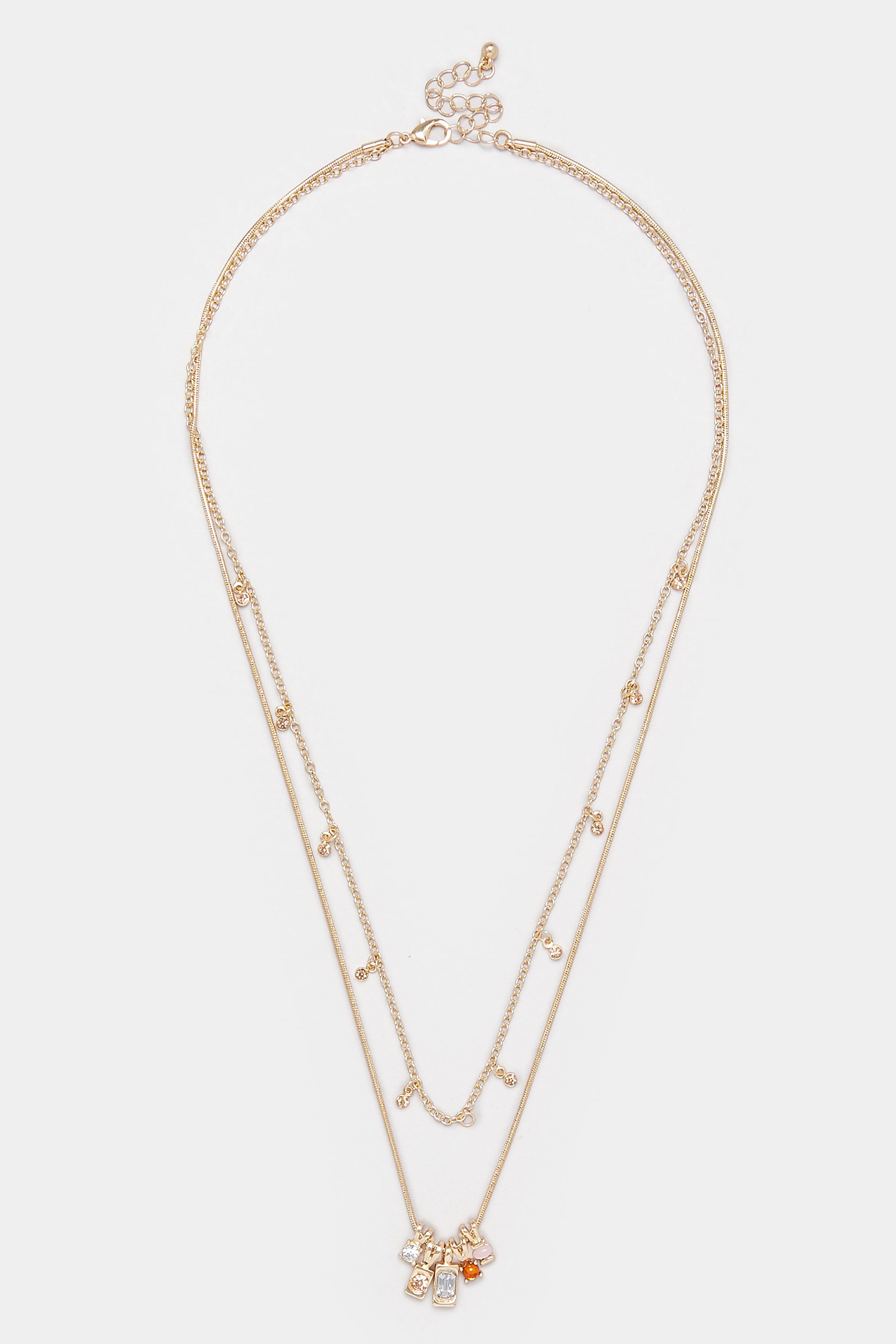 Gold Tone Double Layer Charm Necklace | Yours Clothing 3