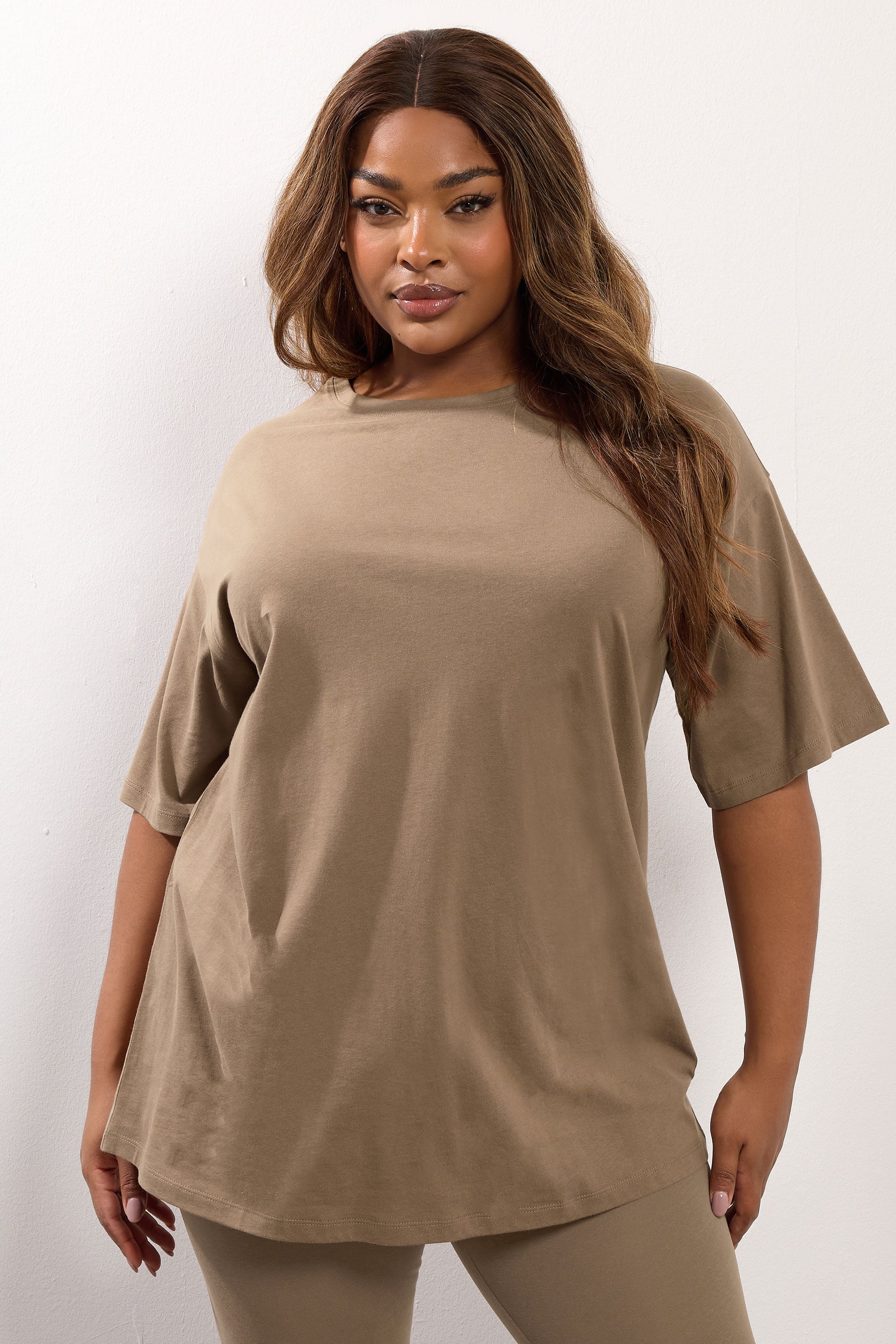 YOURS Plus Size Natural Brown Relaxed Longline T-Shirt | Yours Clothing 3