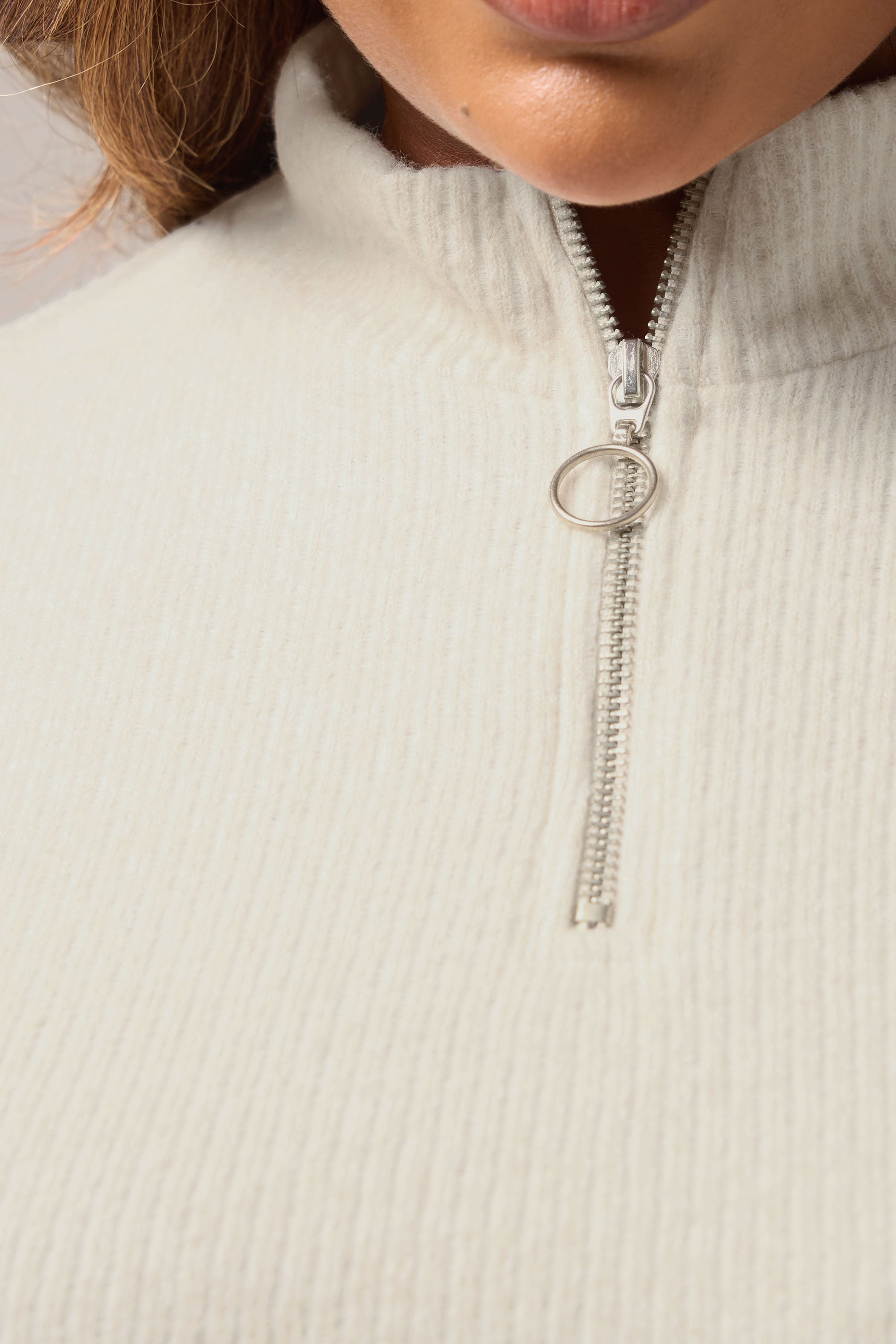 YOURS Plus Size Cream Zip Neck Ribbed Jumper Dress | Yours Clothing 4