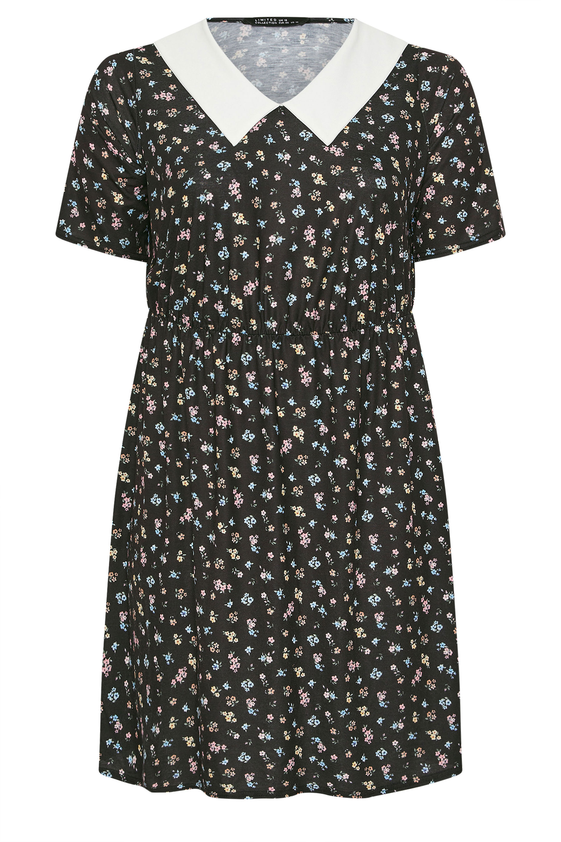 LIMITED COLLECTION Plus Size Black Ditsy Floral Collared Mini Dress | Yours Clothing 5