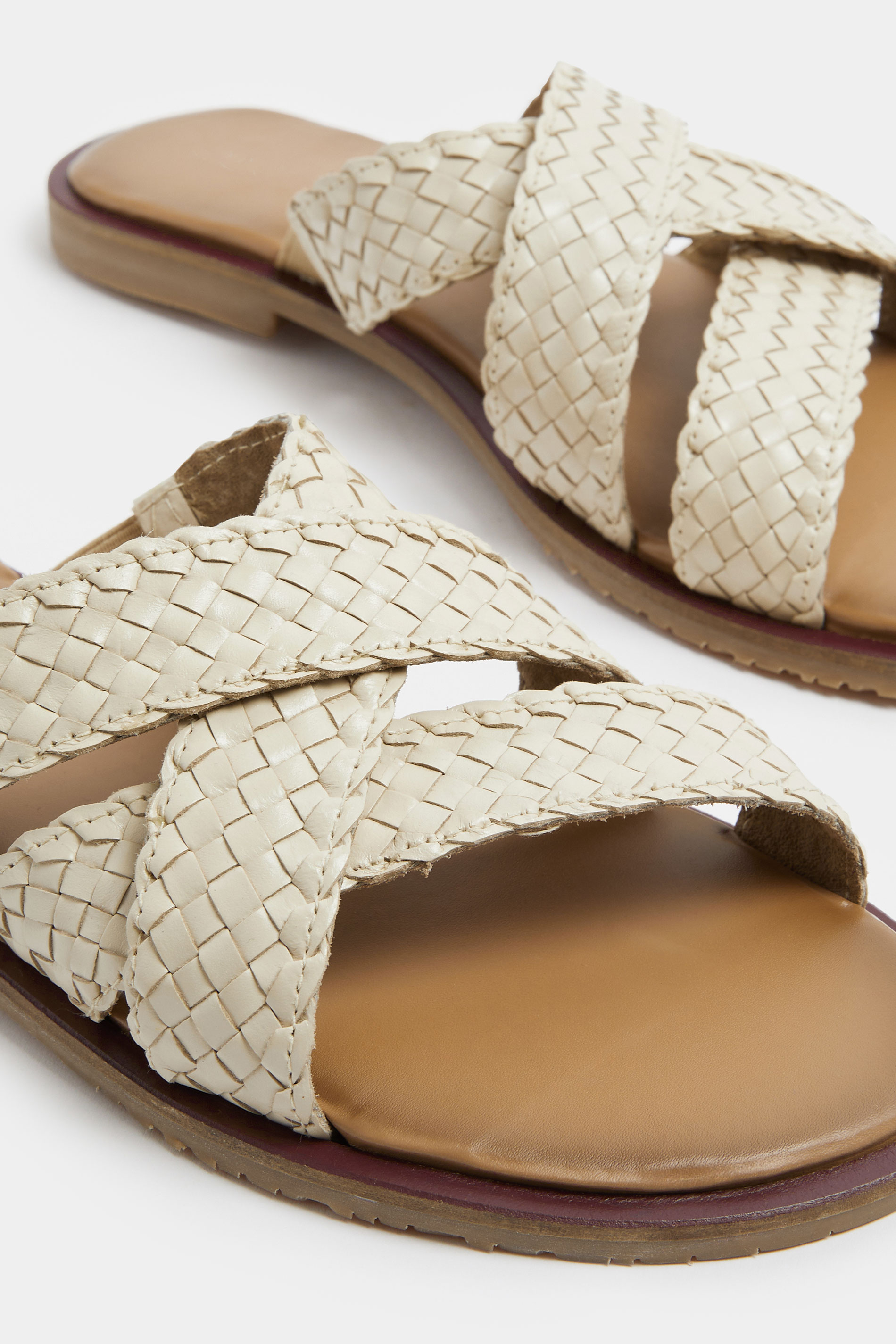 LTS Ivory White Faux Leather Woven Mule Sandals In Standard Fit | Long Tall Sally 5