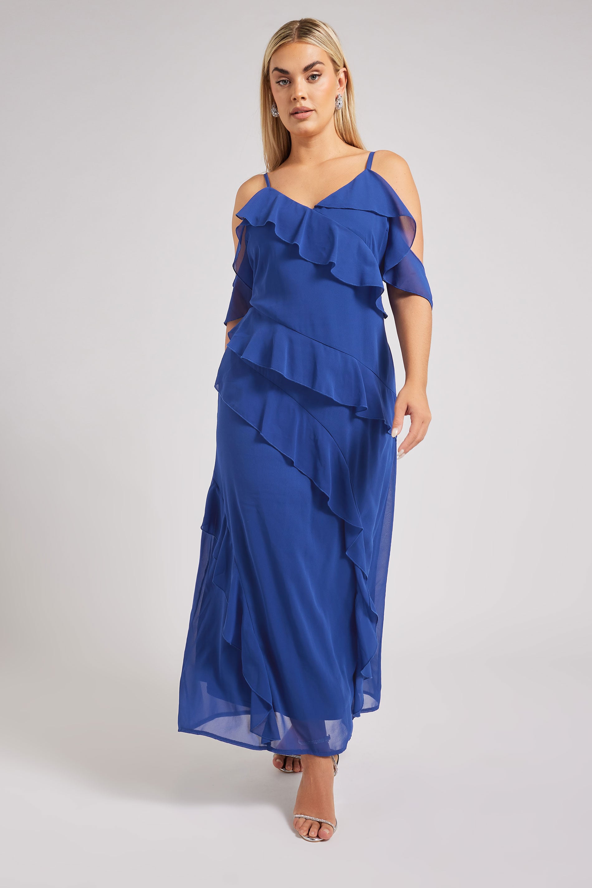 YOURS LONDON Plus Size Navy Blue Ruffle Cold Shoulder Dress | Yours Clothing 2