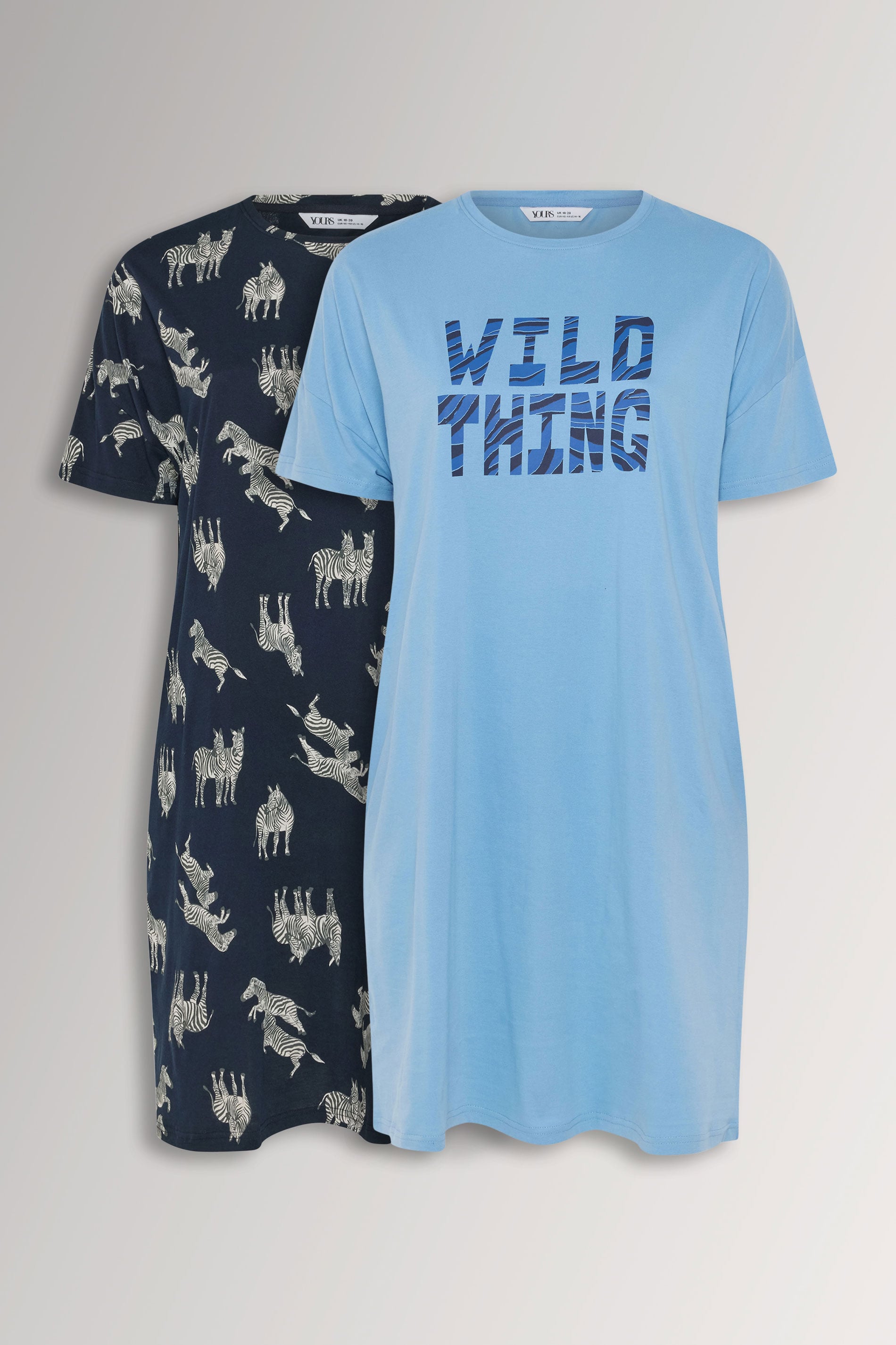 YOURSET 2 PACK Plus Size Blue 'Wild Thing' Sleep Tee Nightdresses | Yours Clothing 3