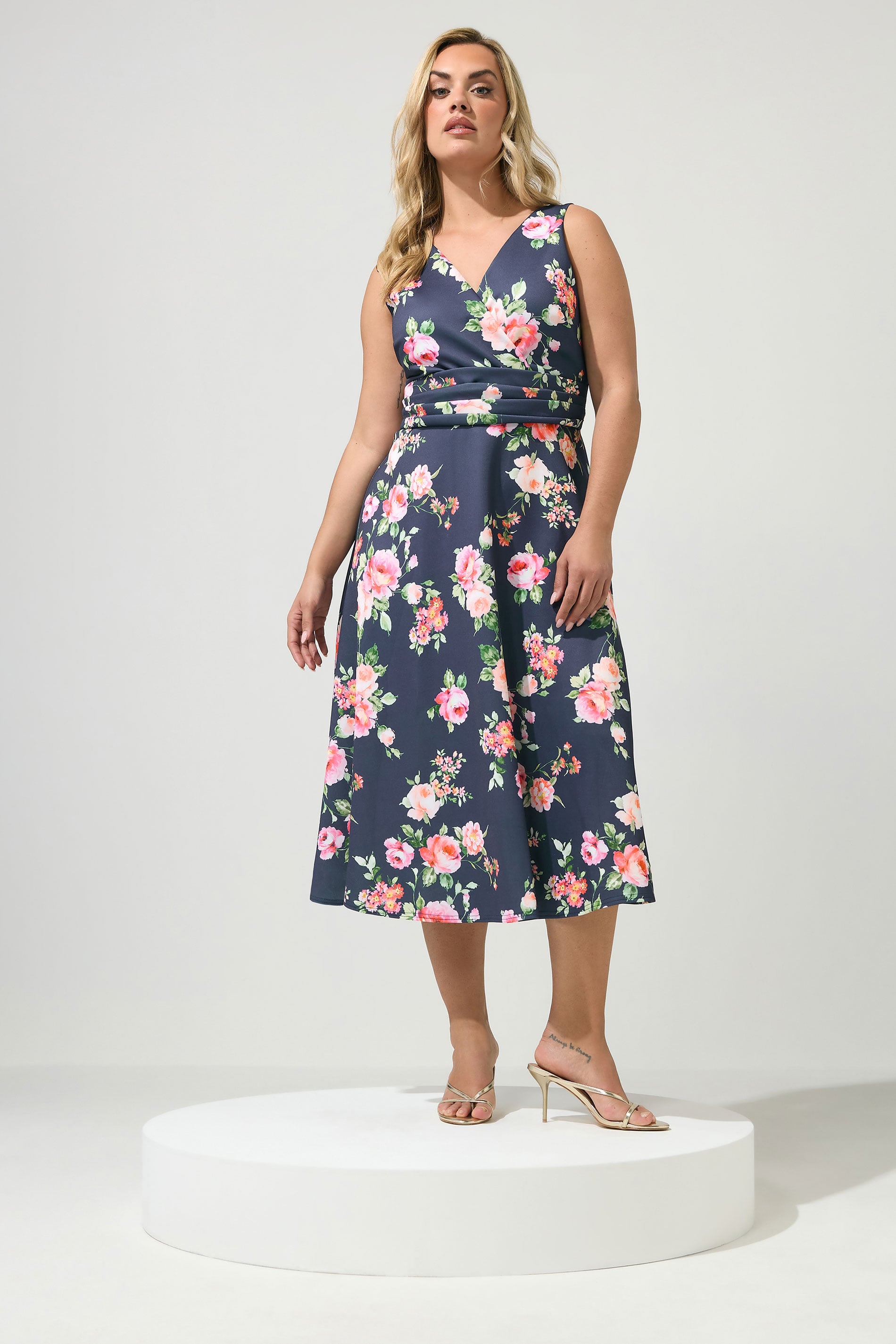 YOURS LONDON Plus Size Navy Blue Floral Midi Dress | Yours Clothing 1