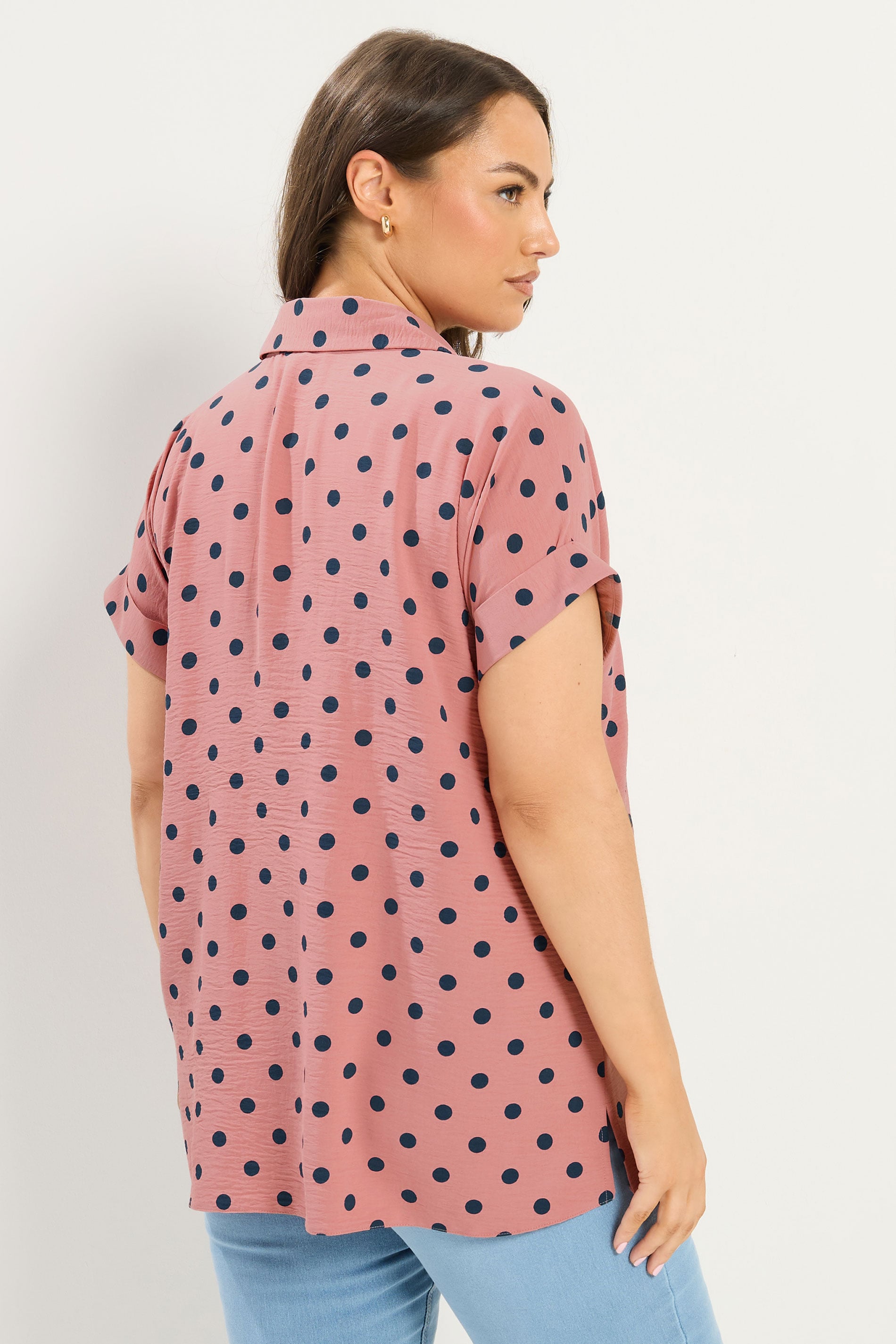 YOURS Plus Size Pink Polka Dot Pleat Front Shirt | Yours Clothing 2