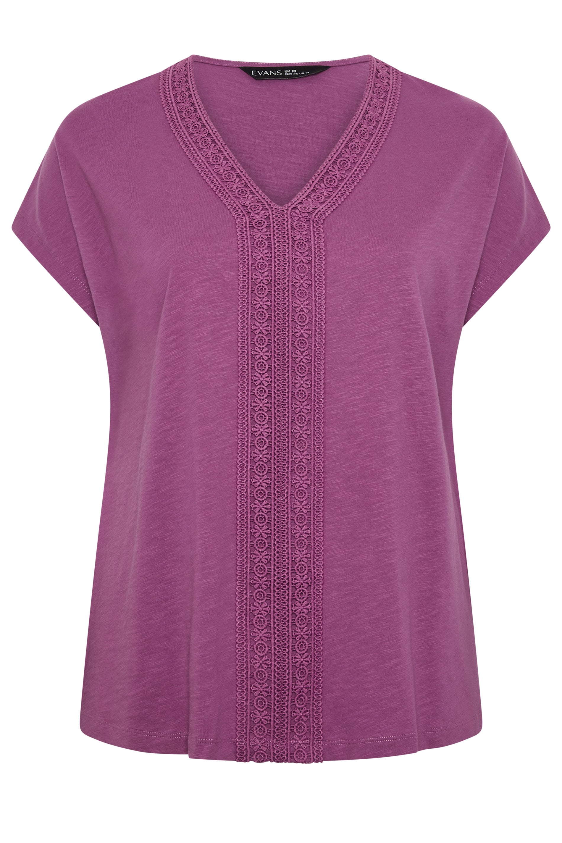 EVANS Plus Size Magenta Pink Cotton Crochet Trim Tee | Evans 5