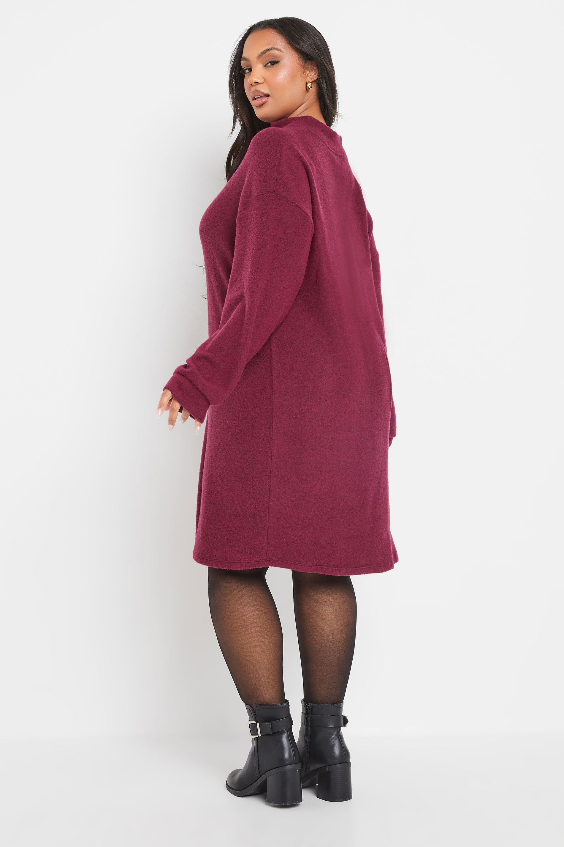 YOURS Plus Size Dark Pink Soft Touch Zip Jumper Dress | Yours Clothing 2