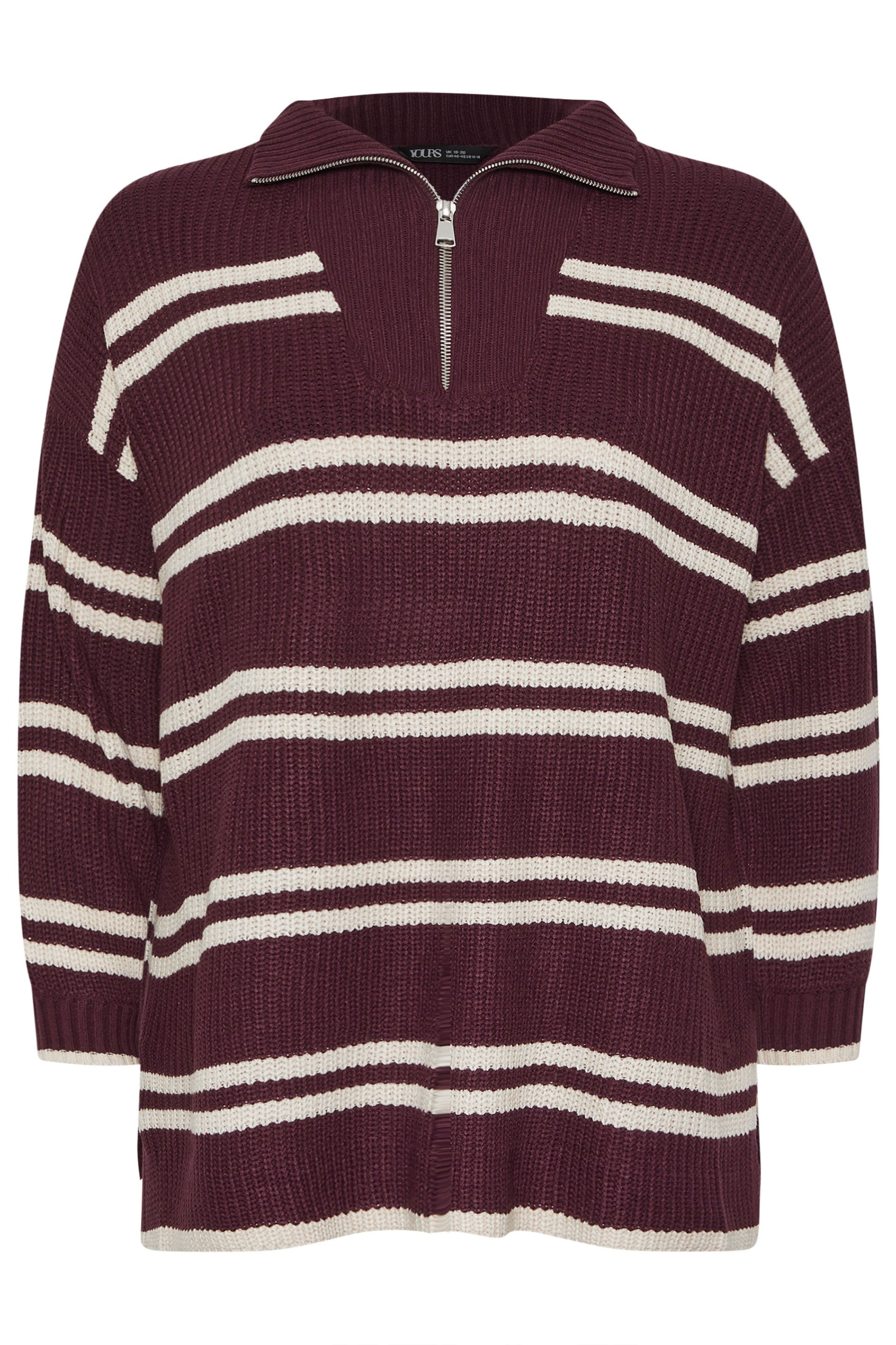 YOURS Plus Size Red Stripe Quarter Zip Jumper | Yours Clothing 5