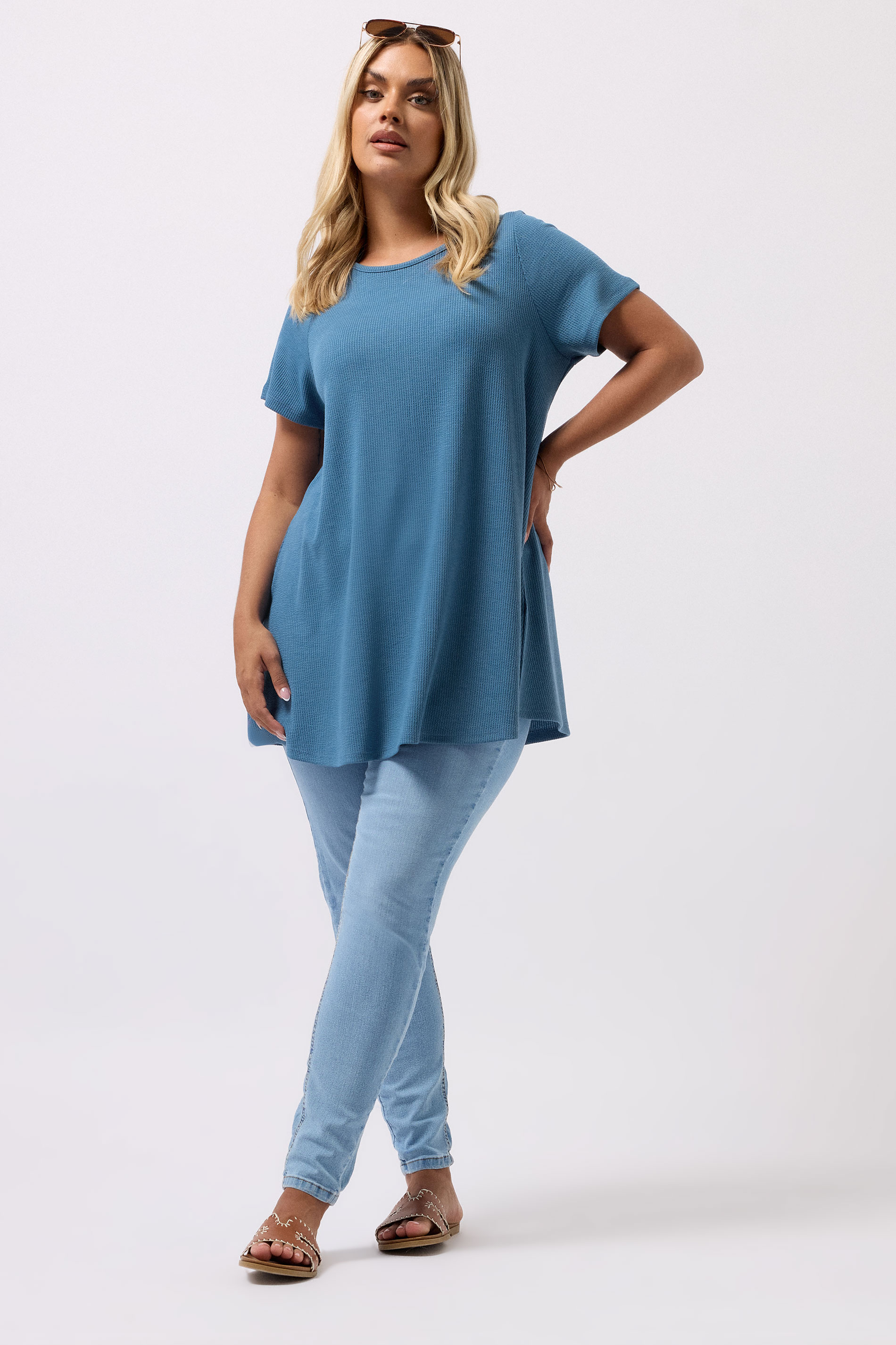 YOURS Plus Size Blue Ribbed Soft Touch T-Shirt | Yours Clothing 1