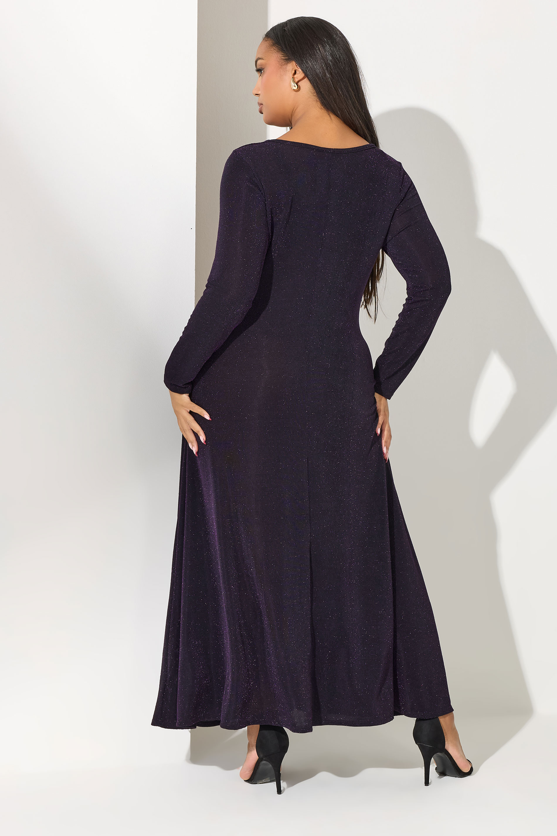 YOURS LONDON Plus Size Purple Metallic Knot Front Dress | Yours Clothing 2
