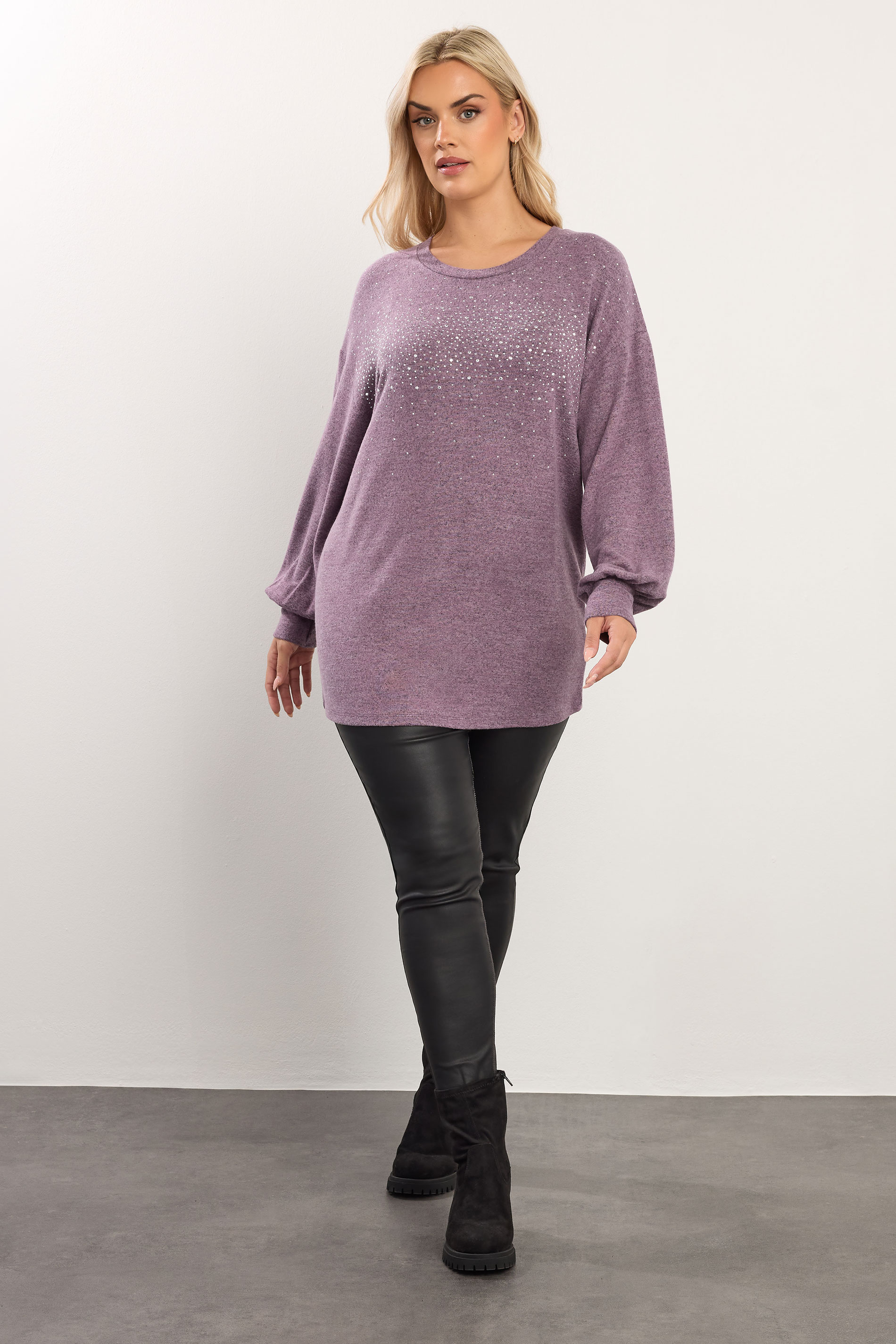 YOURS Plus Size Pink Studded Jumper | Yours Clothing 1