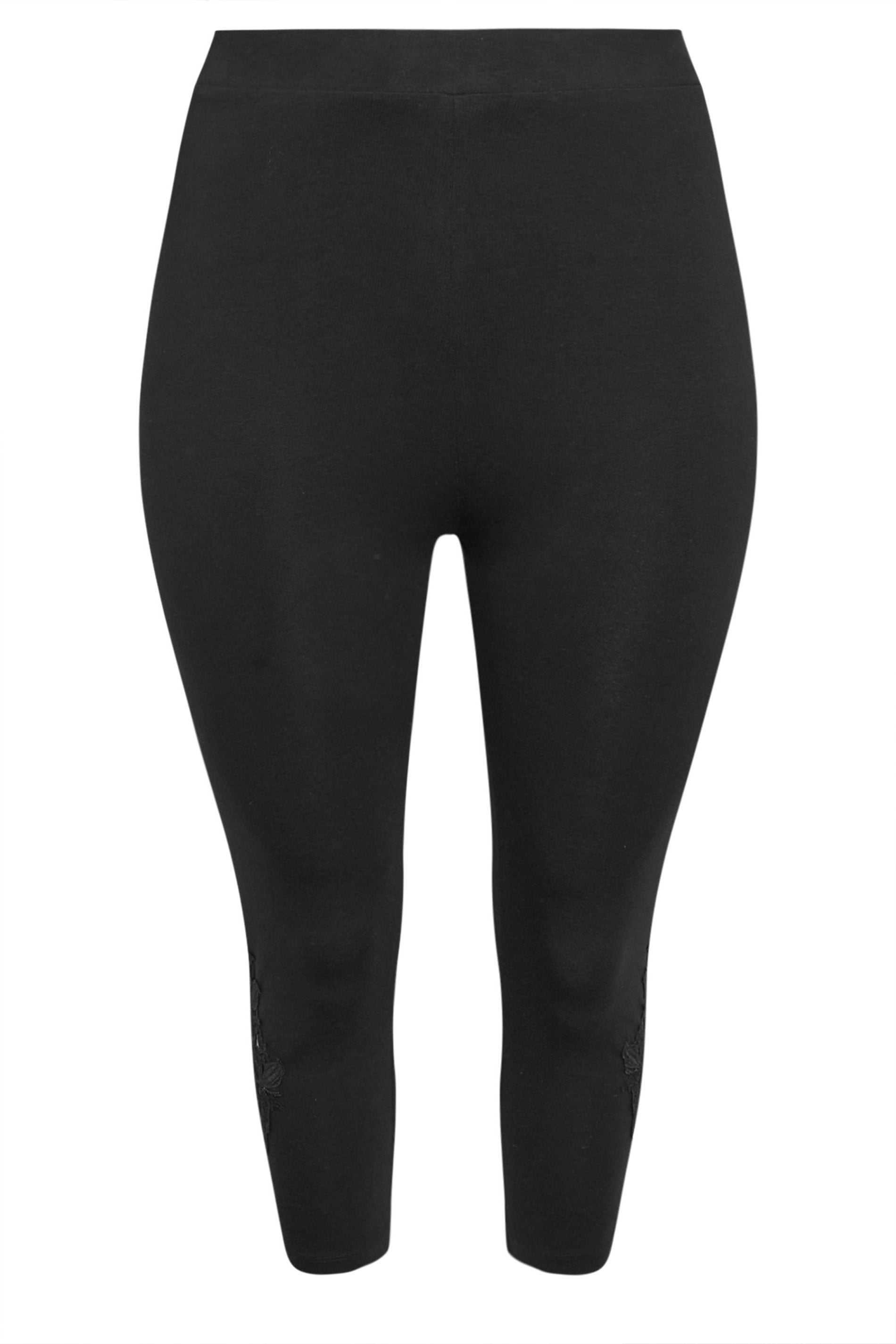 Plus Size Black Lace Cropped Leggings | Yours Clothing 6